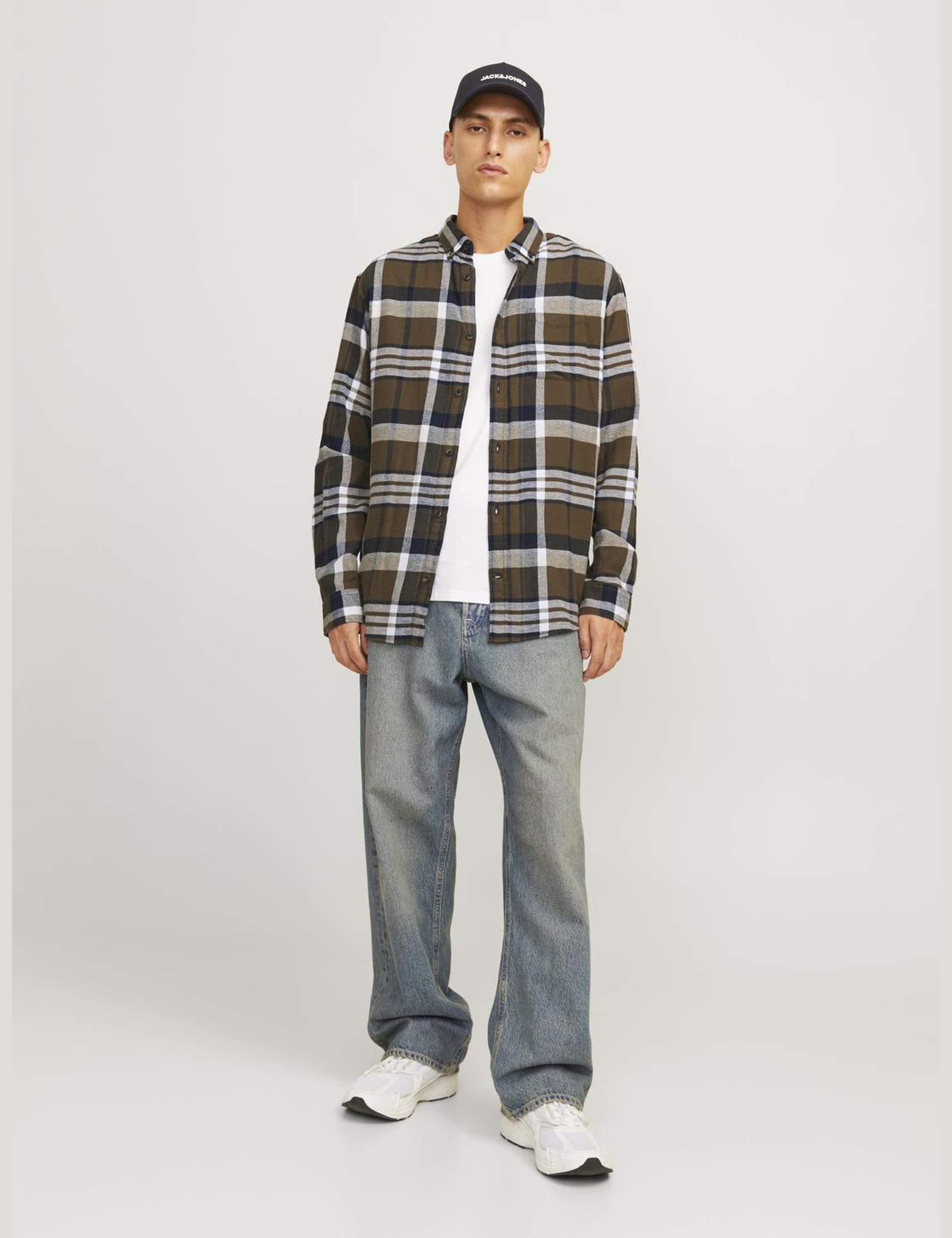 Jack & Jones Men's Slim Fit Pure Cotton Checked Overshirt - Brown Mix, Brown Mix,Dark Navy