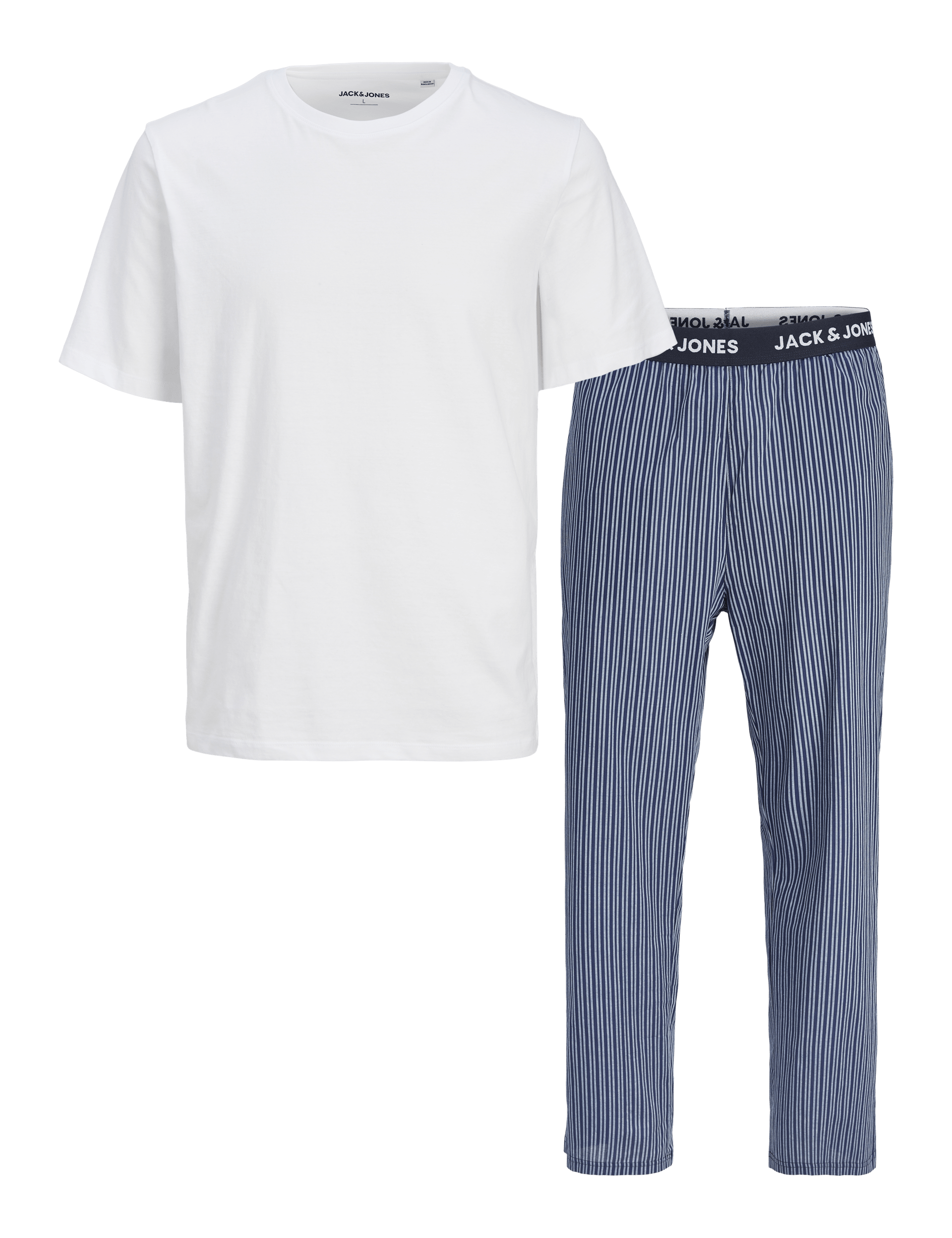 Jack & Jones Men's Pure Cotton Checked Pyjama Set - White Mix, White Mix