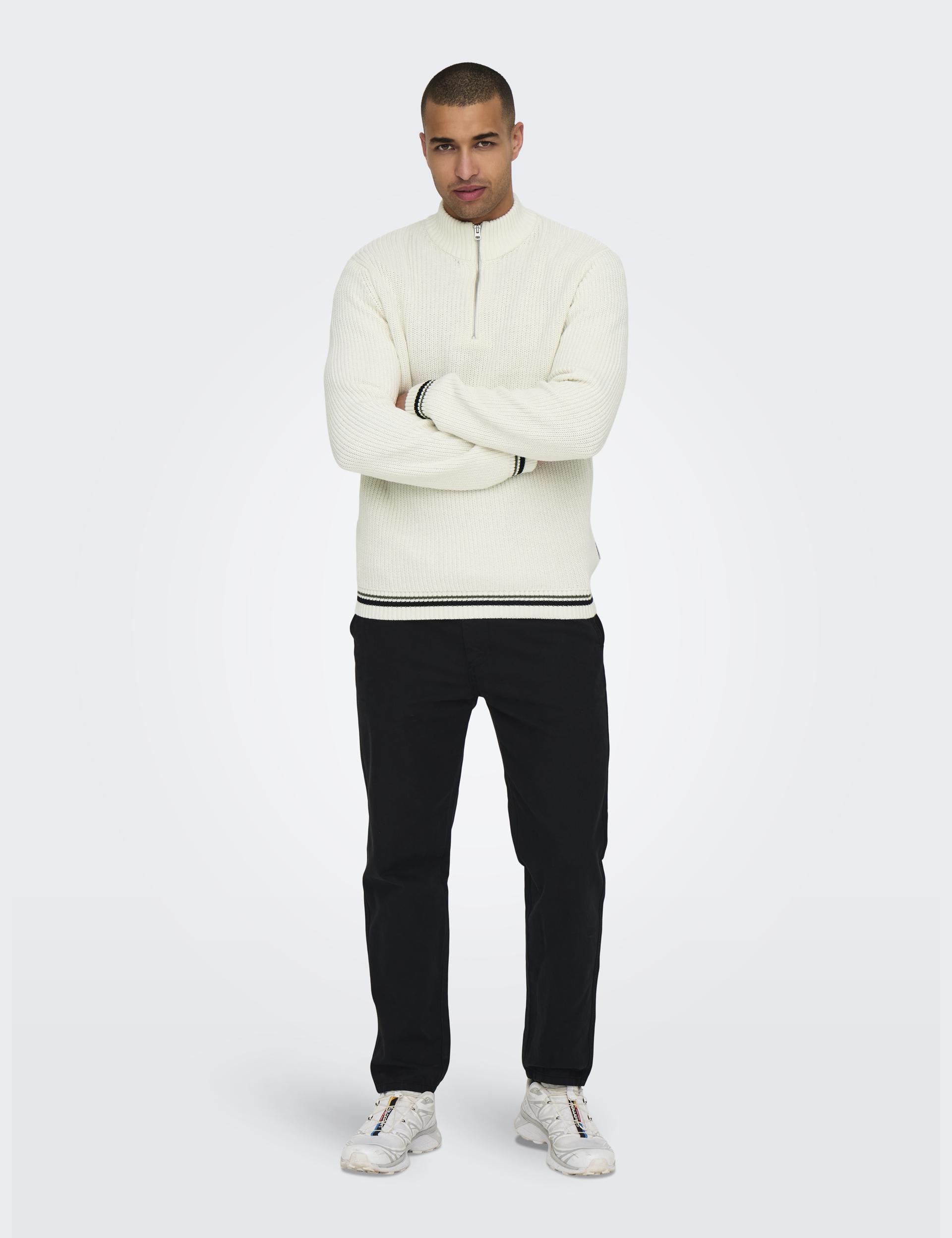 Only & Sons Men's Cotton Rich Funnel Neck Half Zip Jumper - White, White,Black