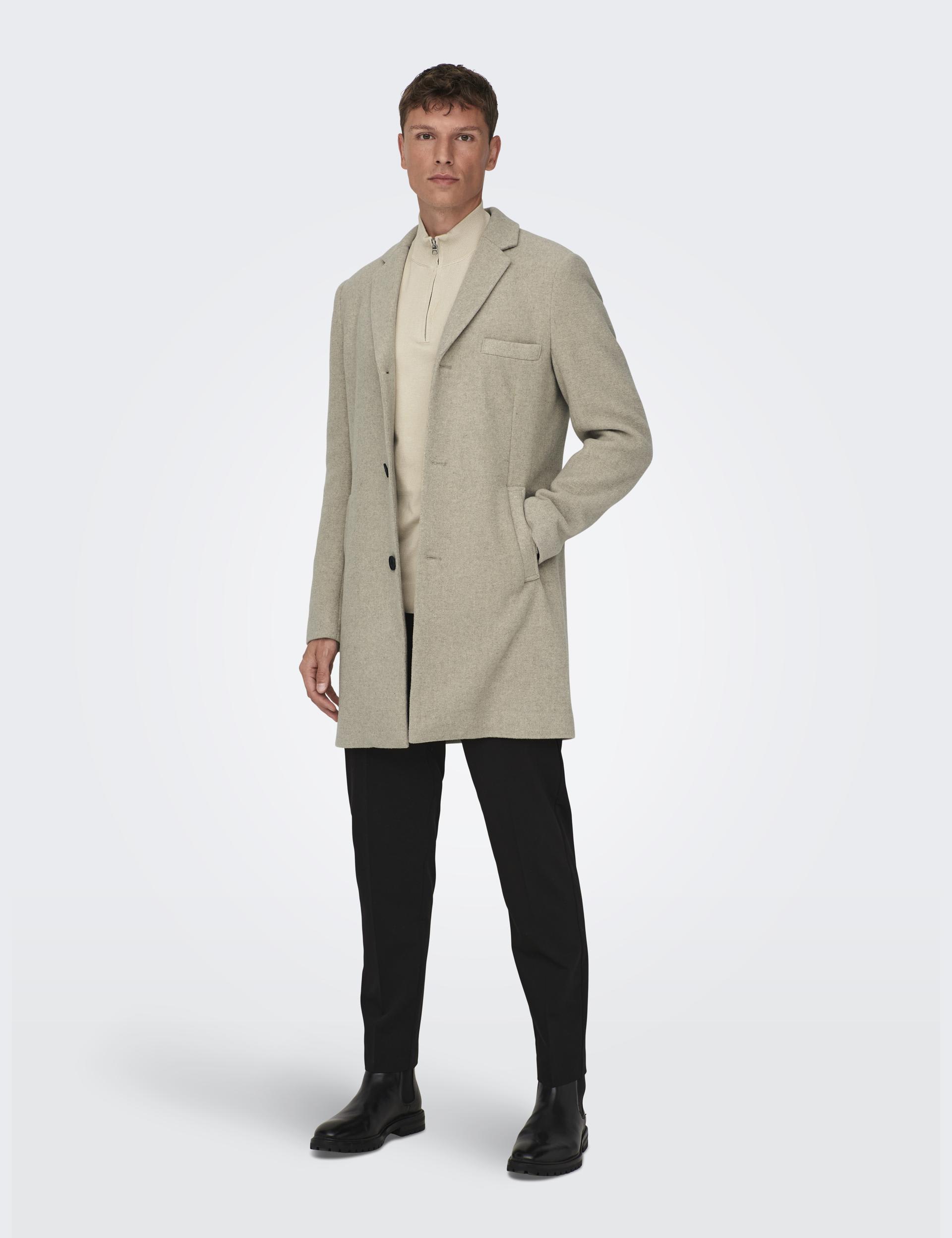 Only & Sons Men's Smart Coat with Wool - Beige, Grey,Black,Navy,Beige