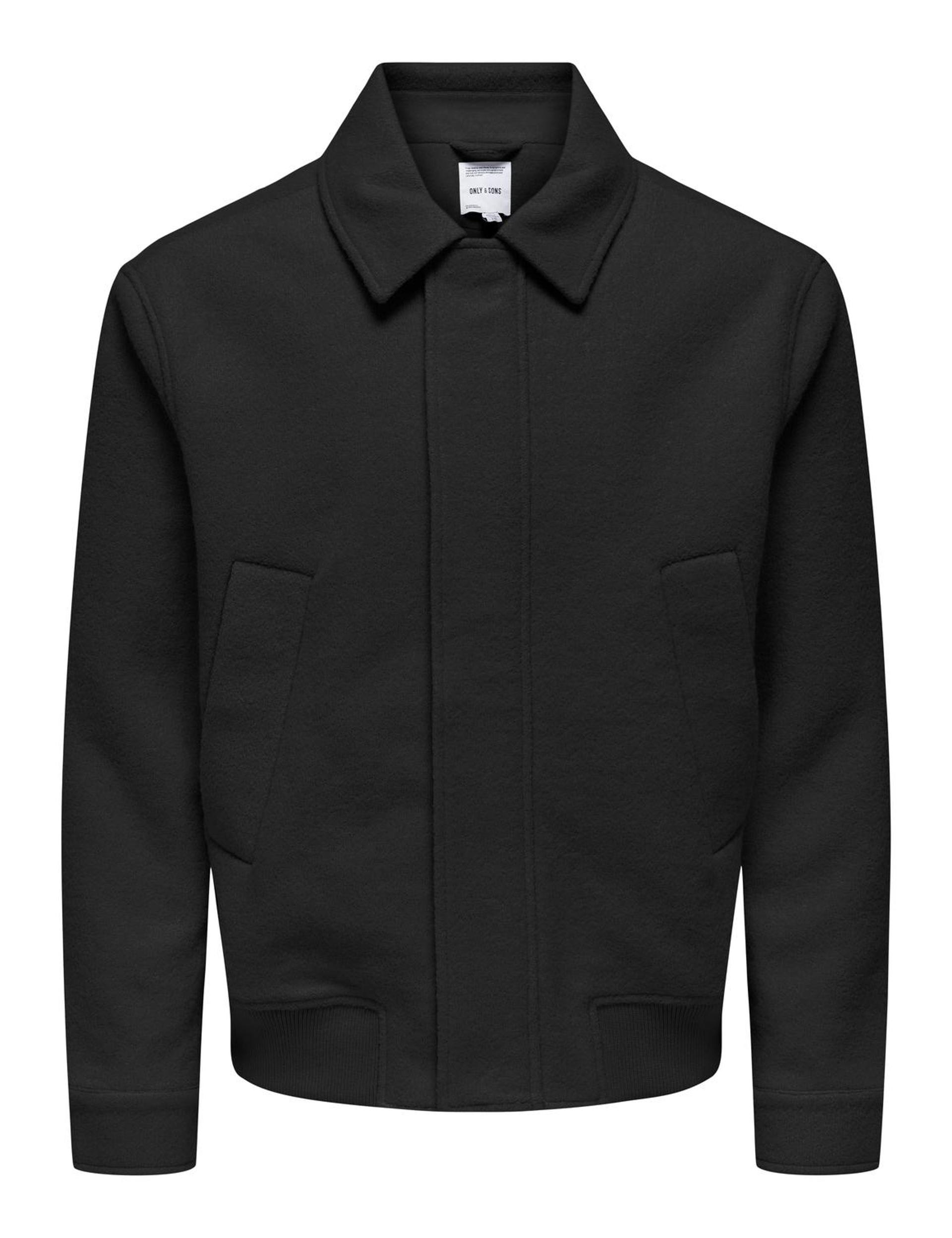 Only & Sons Men's Wool Blend Collared Bomber Jacket - Black, Black