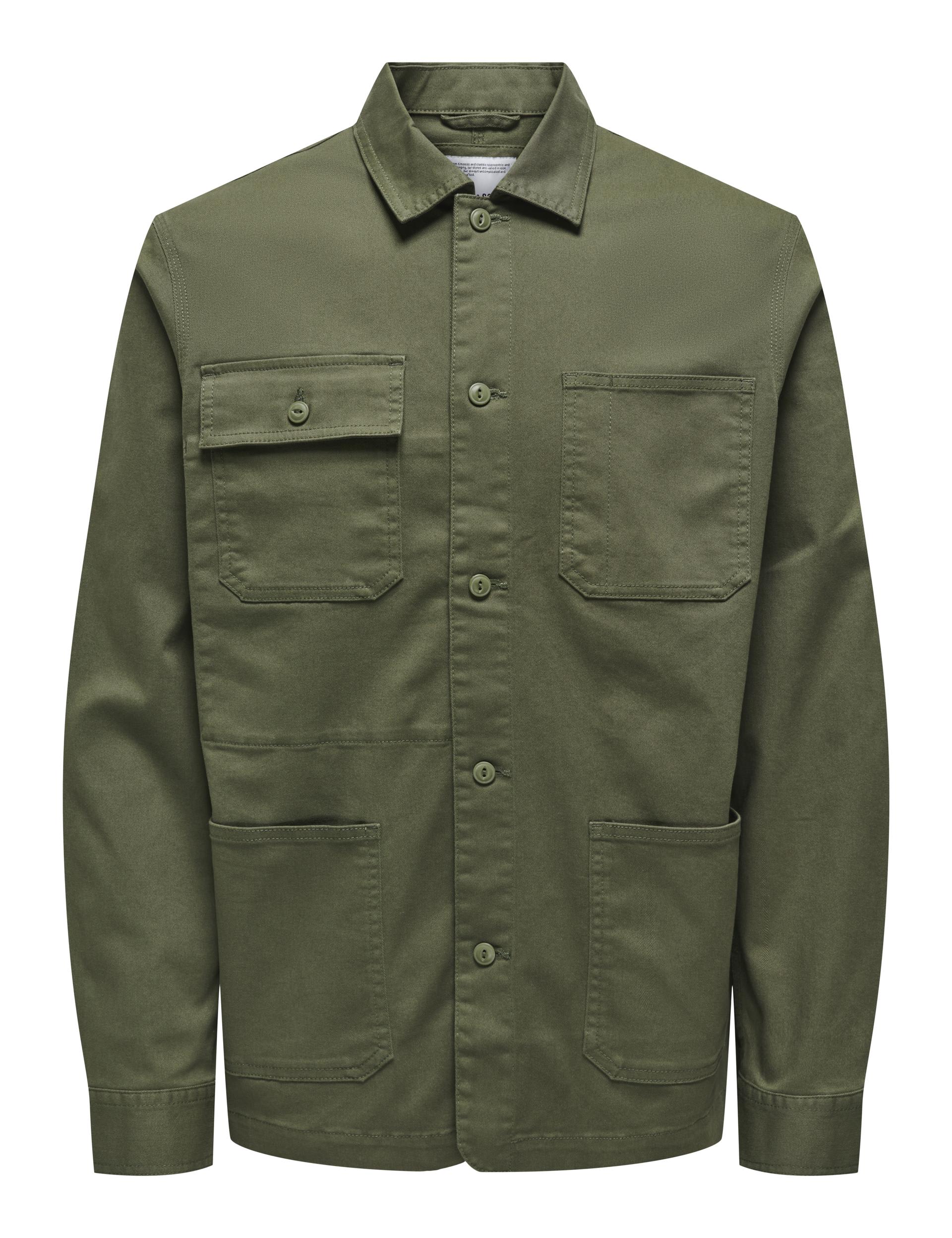 Only & Sons Men's Cotton Rich Long Sleeve Overshirt - Khaki, Khaki