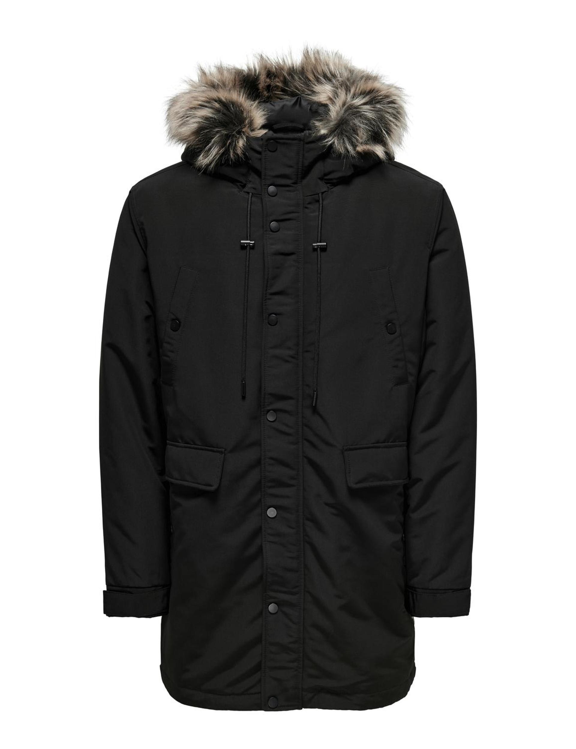 Only & Sons Men's Hooded Parka Jacket - XL - Black, Black,Green