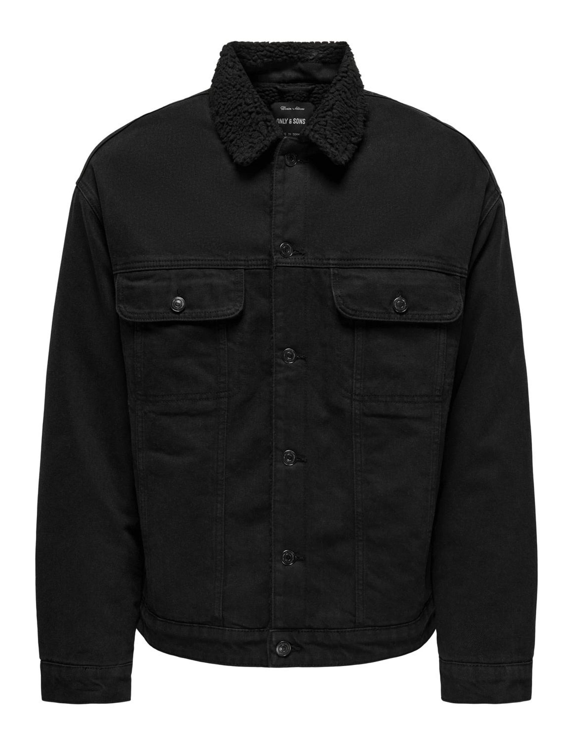 Only & Sons Men's Pure Cotton Borg Lined Jacket - XL - Black, Black