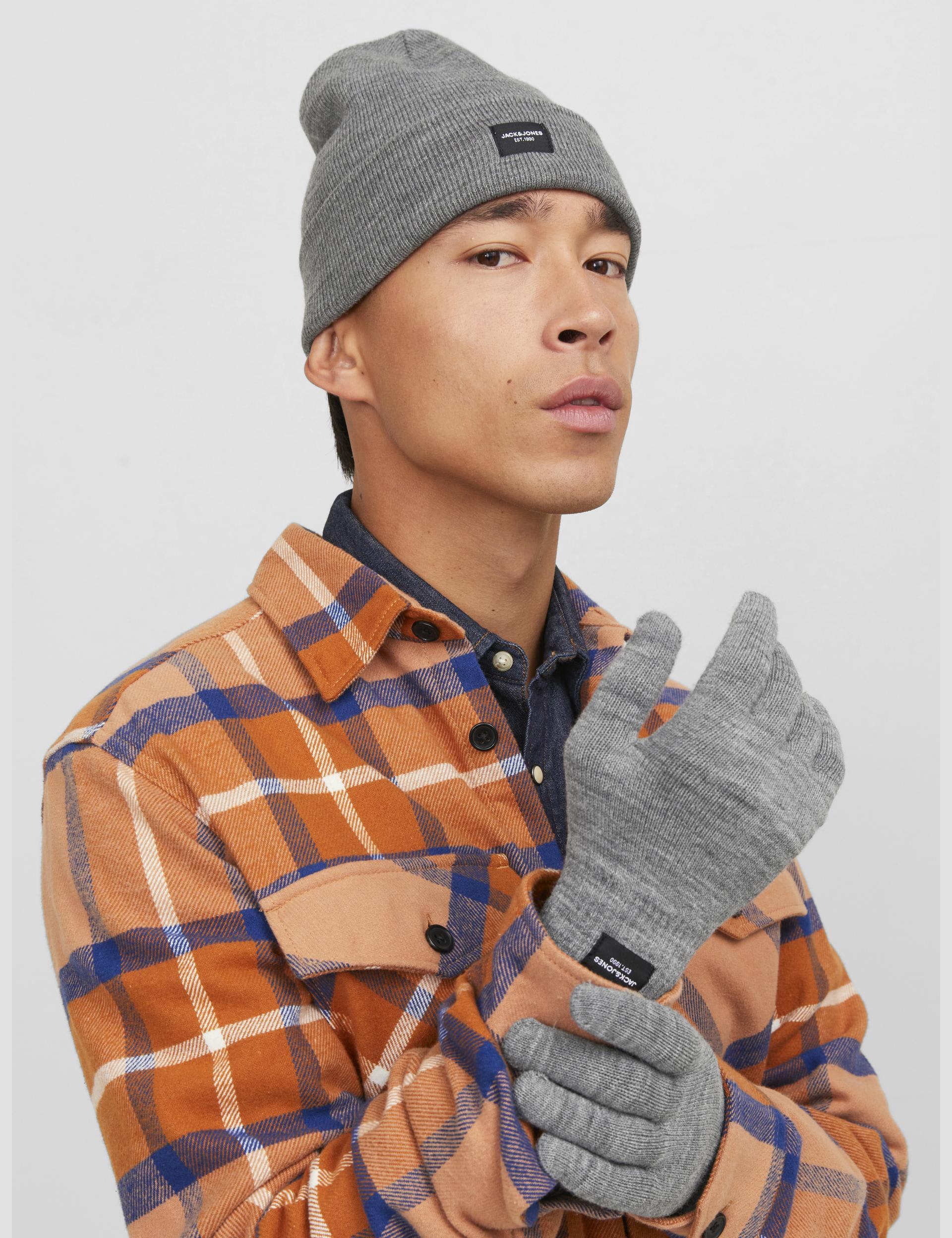 Jack & Jones Men's Knitted Beanie Hat and Gloves Gift Set - one size - Grey, Black,Grey