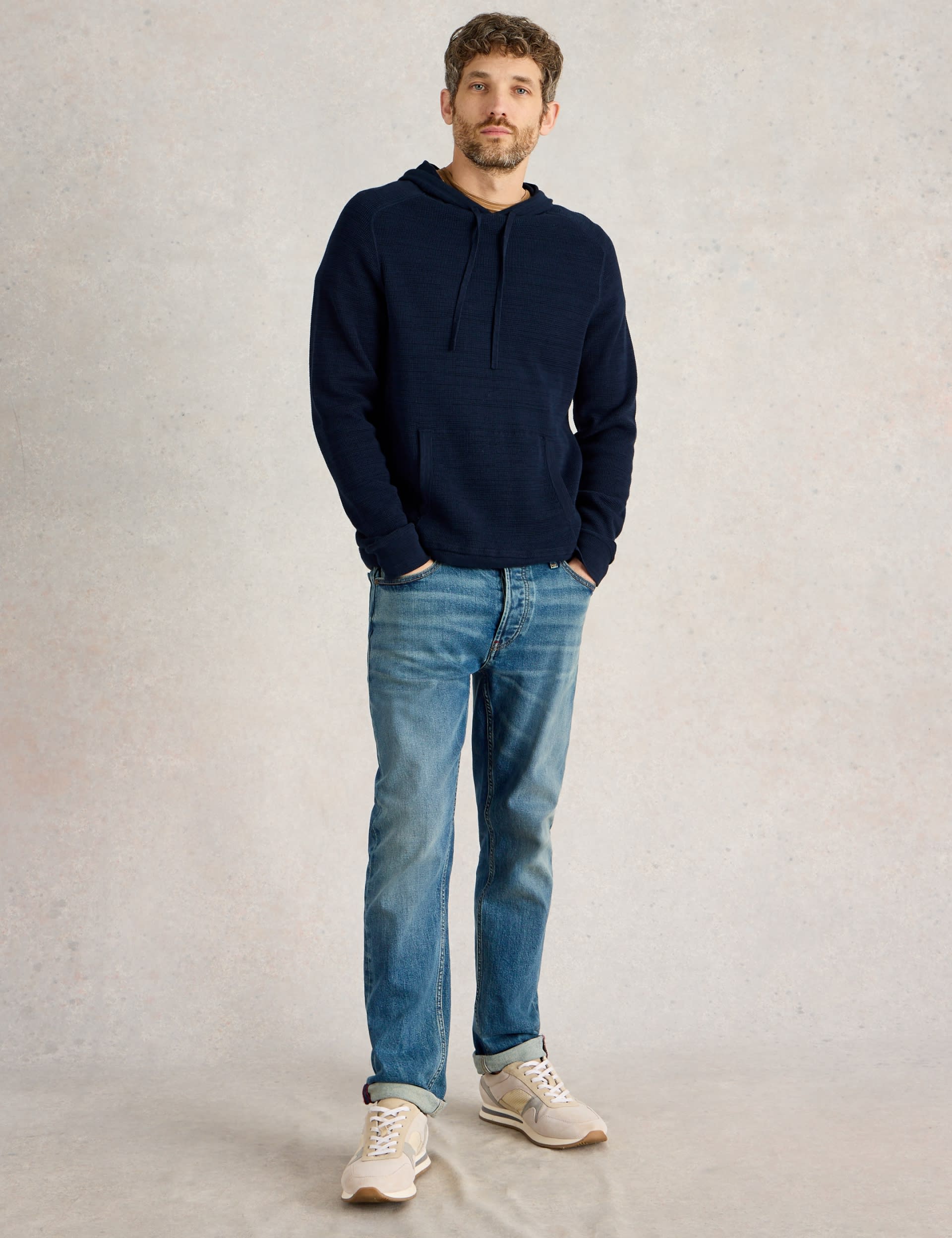 White Stuff Men's Pure Cotton Textured Hooded Jumper - Navy, Navy