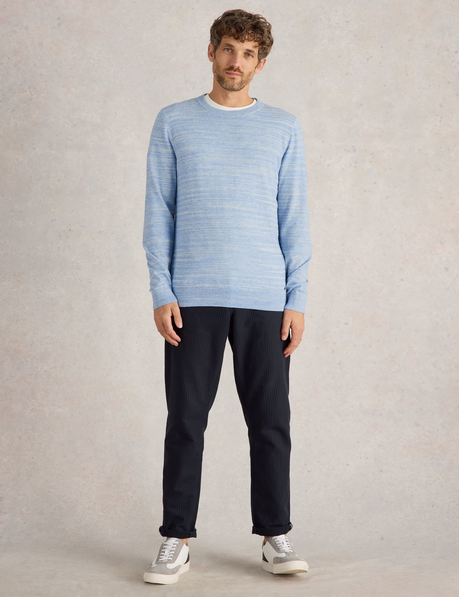 White Stuff Men's Pure Cotton Space Dye Crew Neck Jumper - XL - Blue Mix, Blue Mix