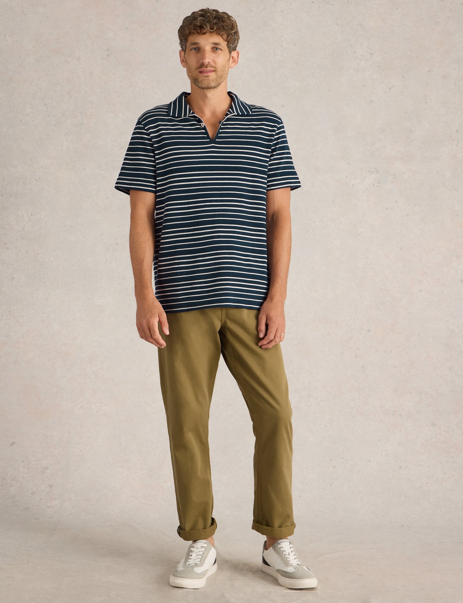 White Stuff Men's Pure Cotton Jacquard Striped Polo Shirt - Navy Mix, Navy Mix