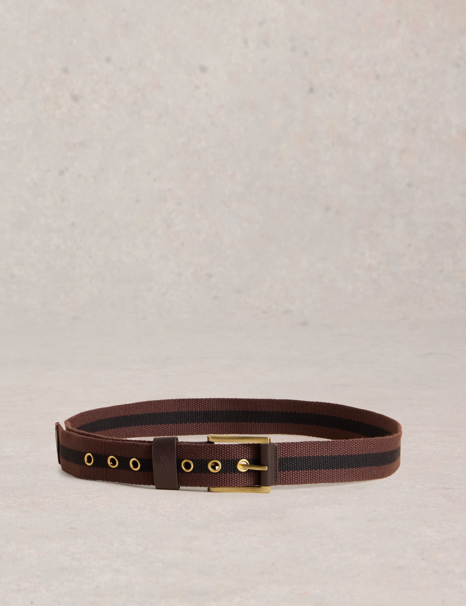 White Stuff Men's Webbing Stripe Rectangular Buckle Belt - S-M - Brown, Brown