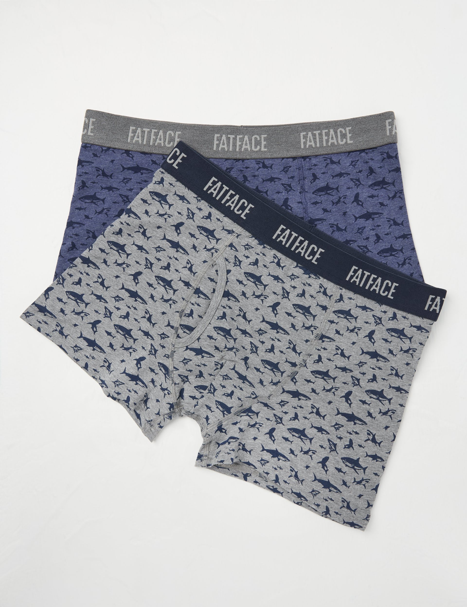 Fatface Men's 2 Pack Cotton Rich Shark Boxers - M - Blue Mix, Blue Mix