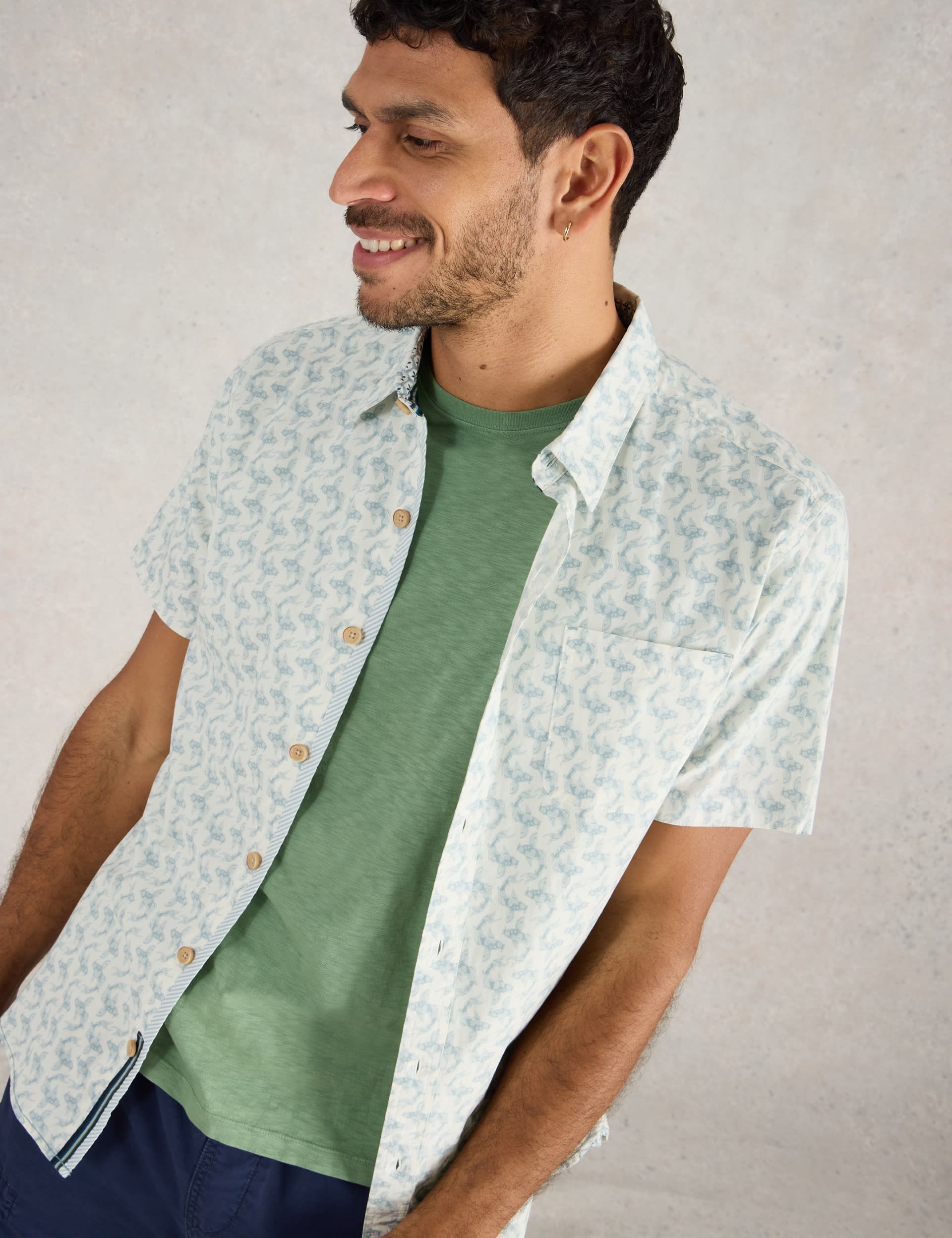 White Stuff Men's Cotton Rich Printed Shirt - M - White Mix, White Mix