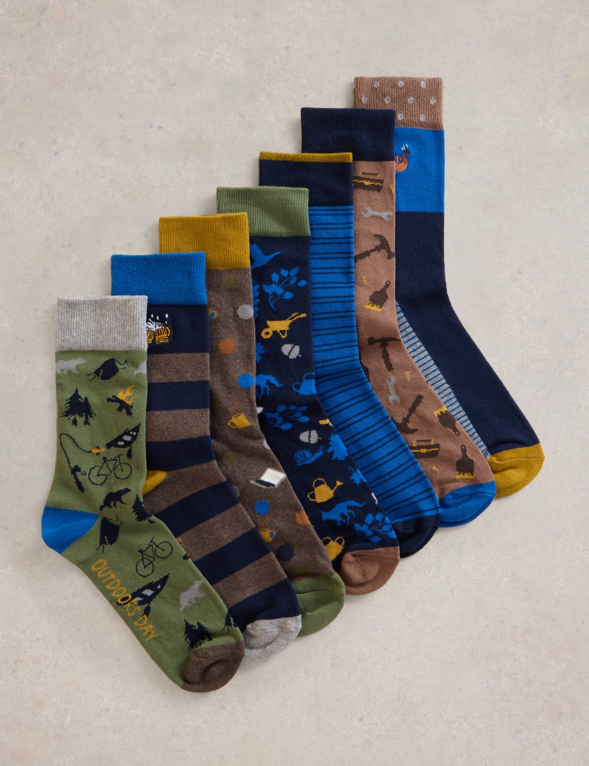 White Stuff Men's 7pk Novelty Cotton Rich Socks - 7-9 - Blue Mix, Blue Mix