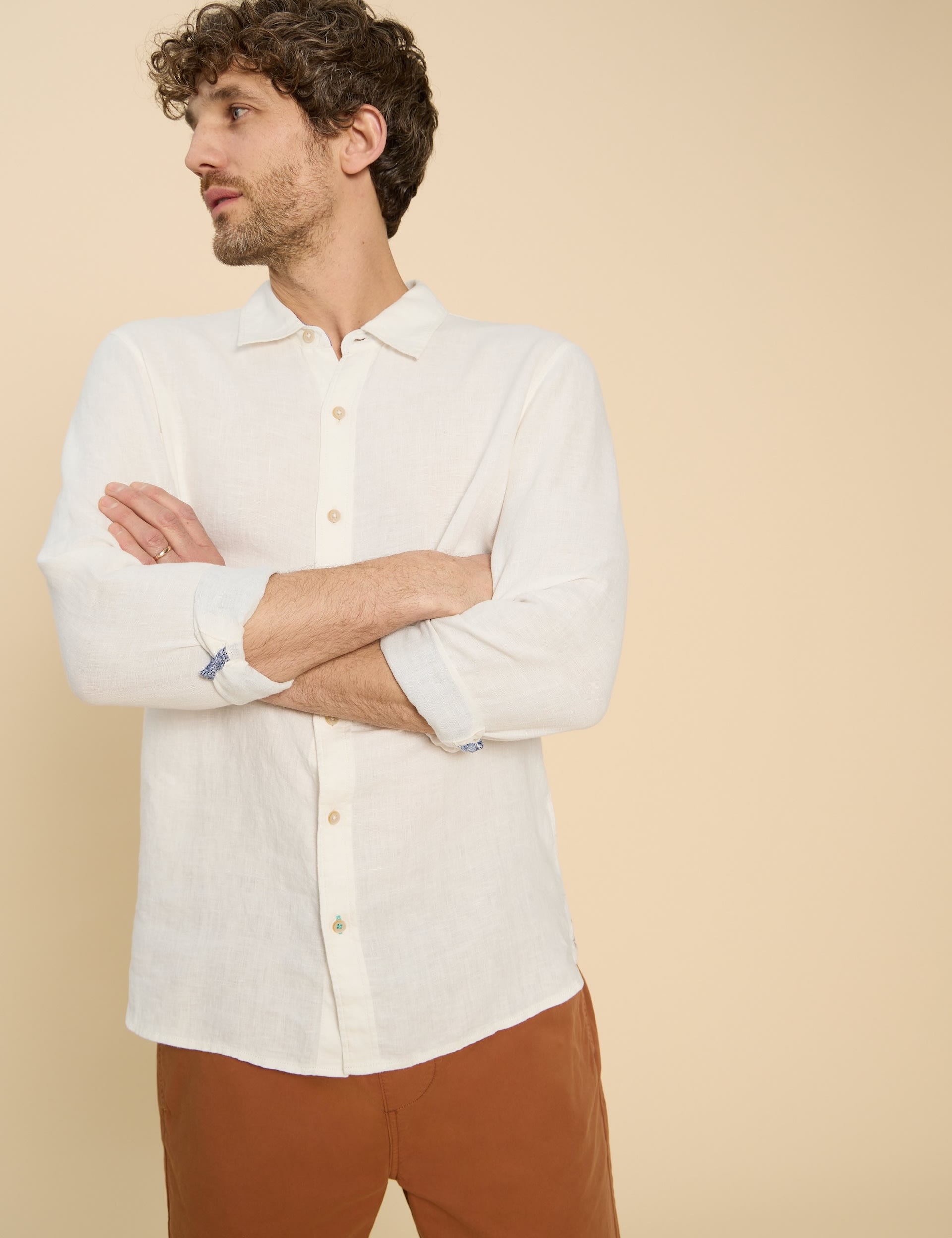 White Stuff Men's Pure Linen Shirt, White