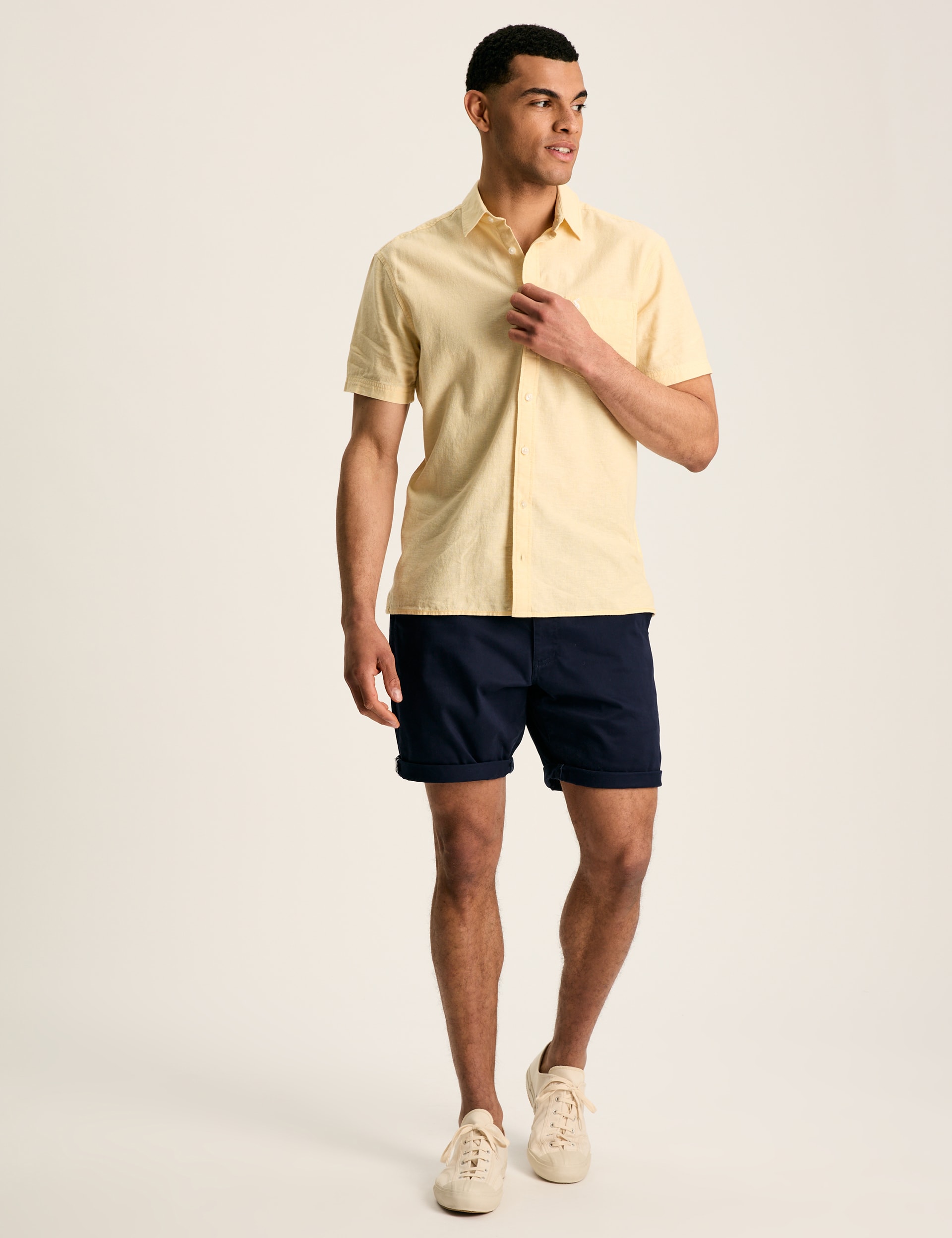 Joules Men's Cotton Linen Blend Shirt - Yellow, Yellow