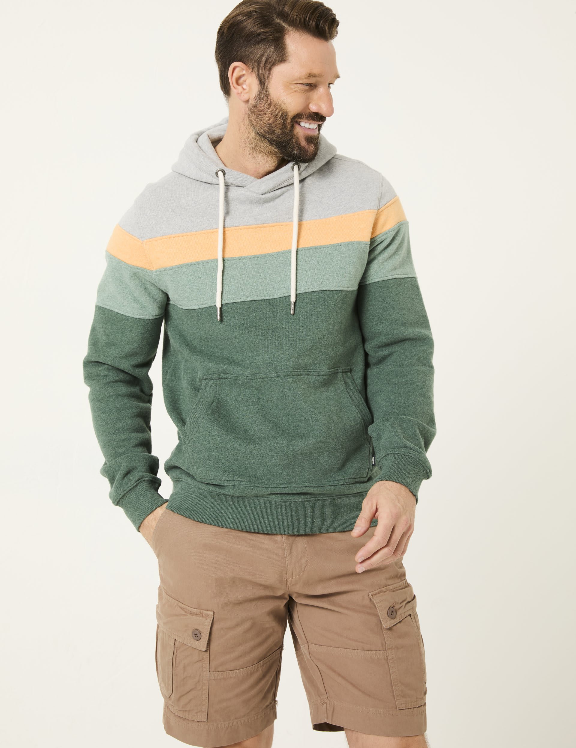 Fatface Men's Pure Cotton Colour Block Hoodie - XLREG - Grey Mix, Grey Mix