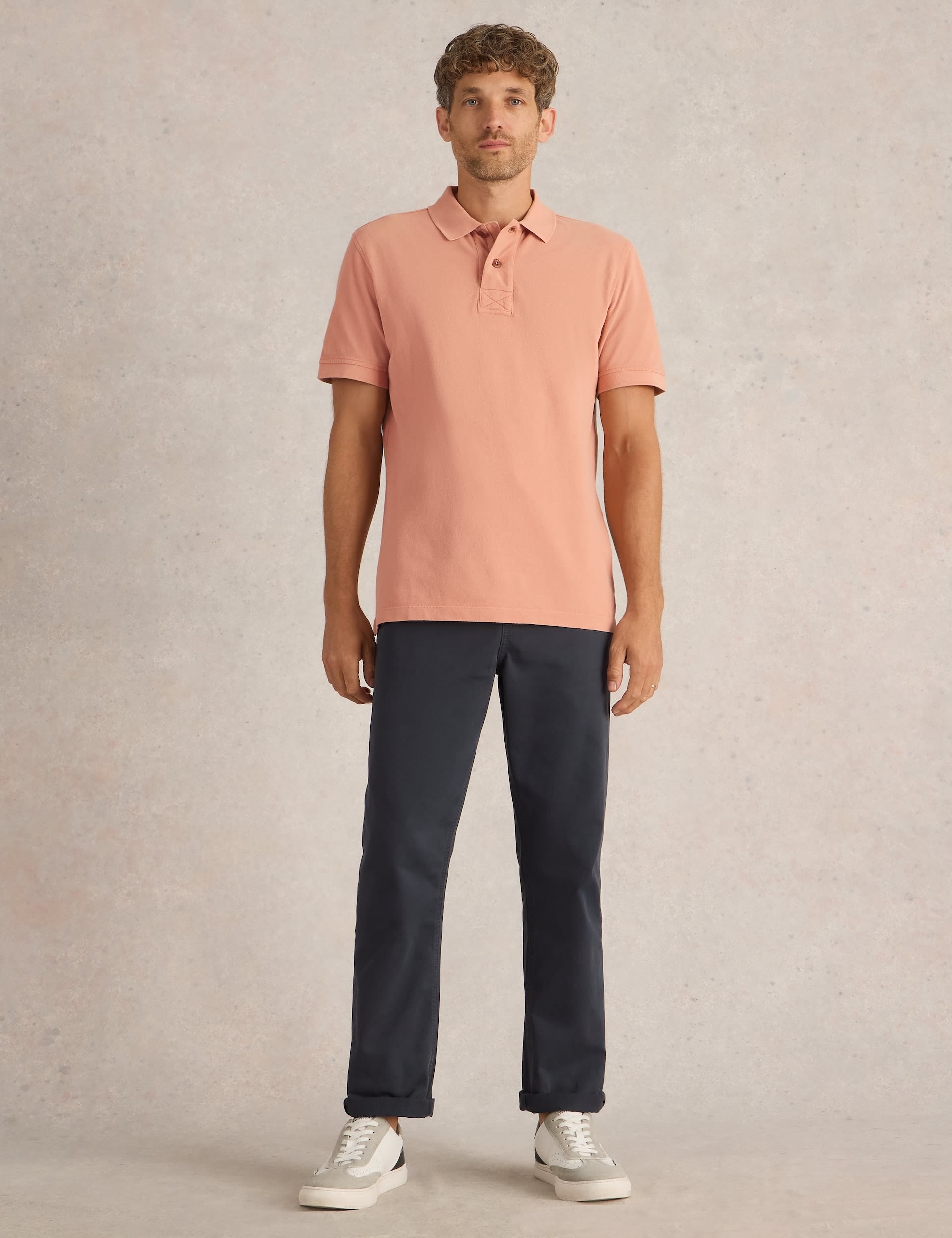 White Stuff Men's Pure Cotton Polo Shirt - Medium Pink, Dusty Blue,Medium Pink