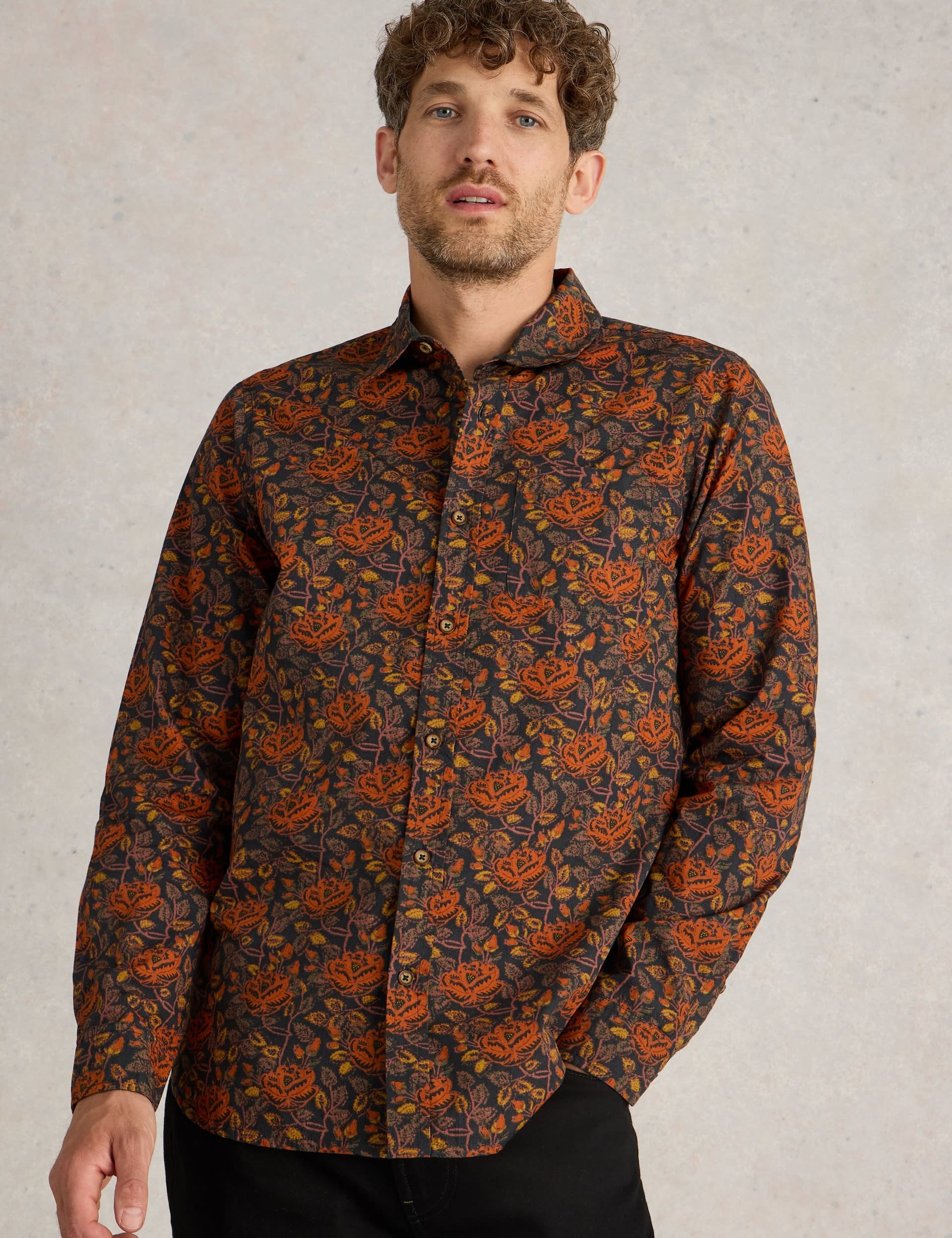 White Stuff Men's Pure Cotton Floral Shirt - M - Brown Mix, Brown Mix