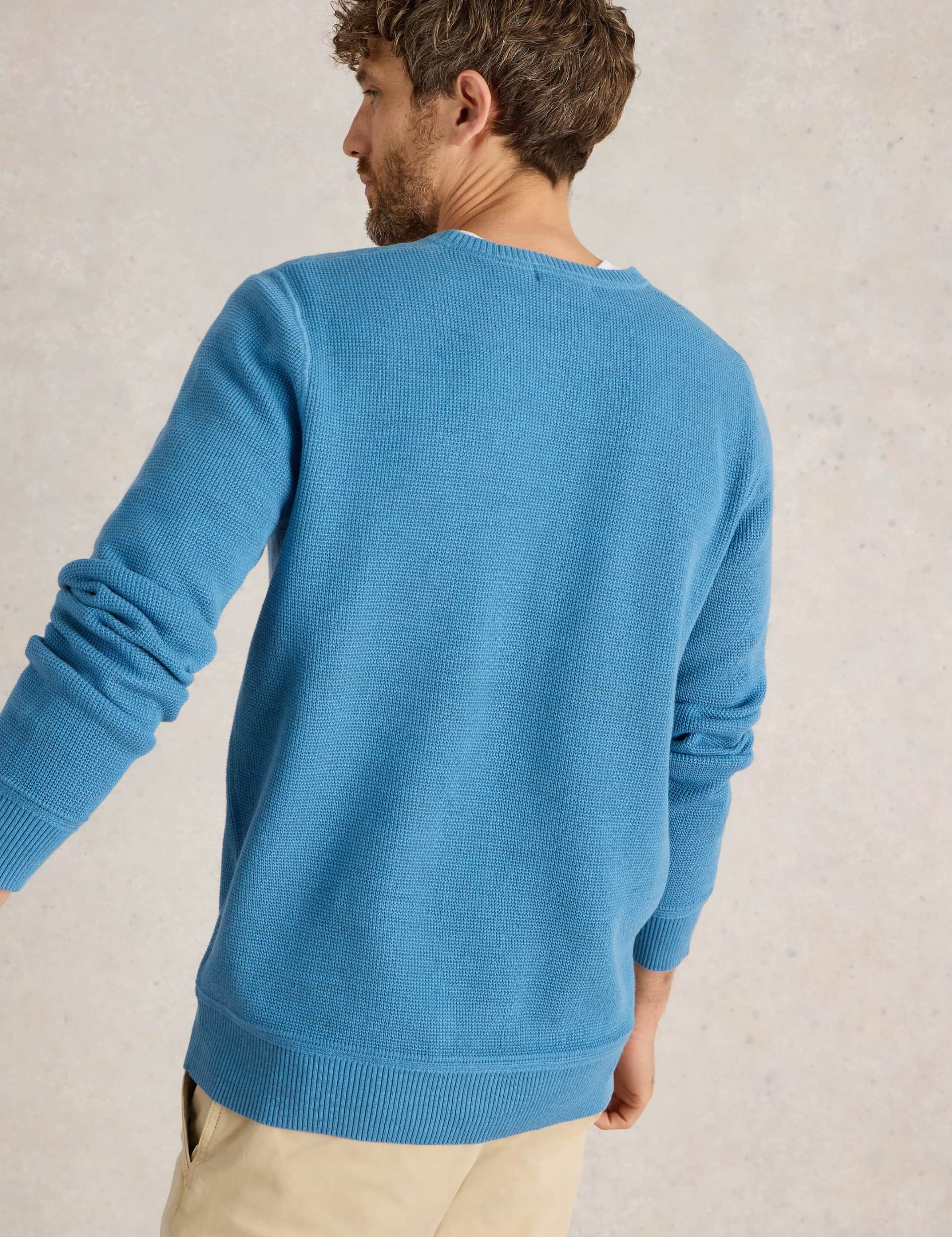 White Stuff Men's Pure Cotton Textured Crew Neck Jumper - S - Blue, Green,Blue,Navy,Light Pink,Yello