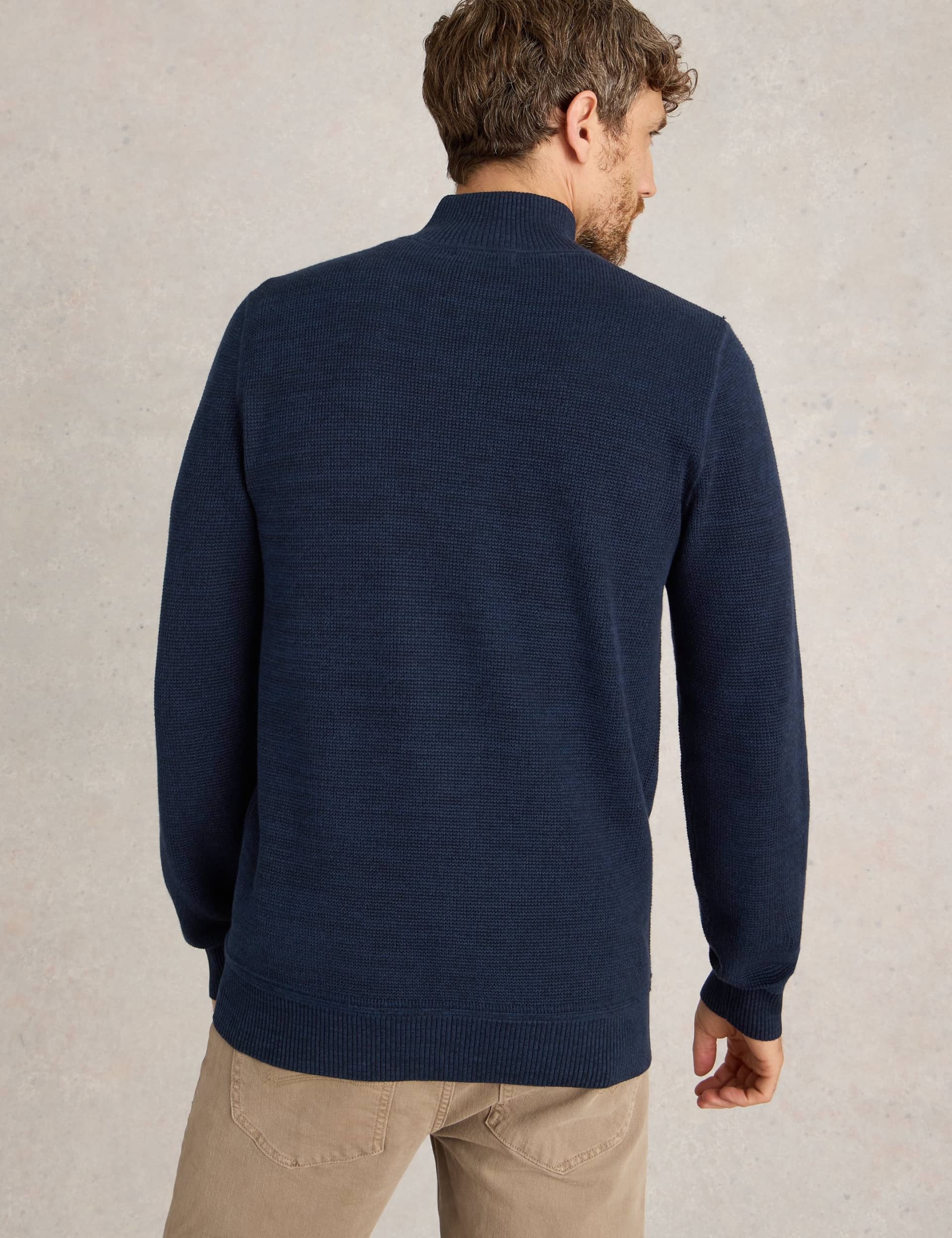 White Stuff Men's Pure Cotton Textured Half Zip Jumper - S - Navy, Navy,Green