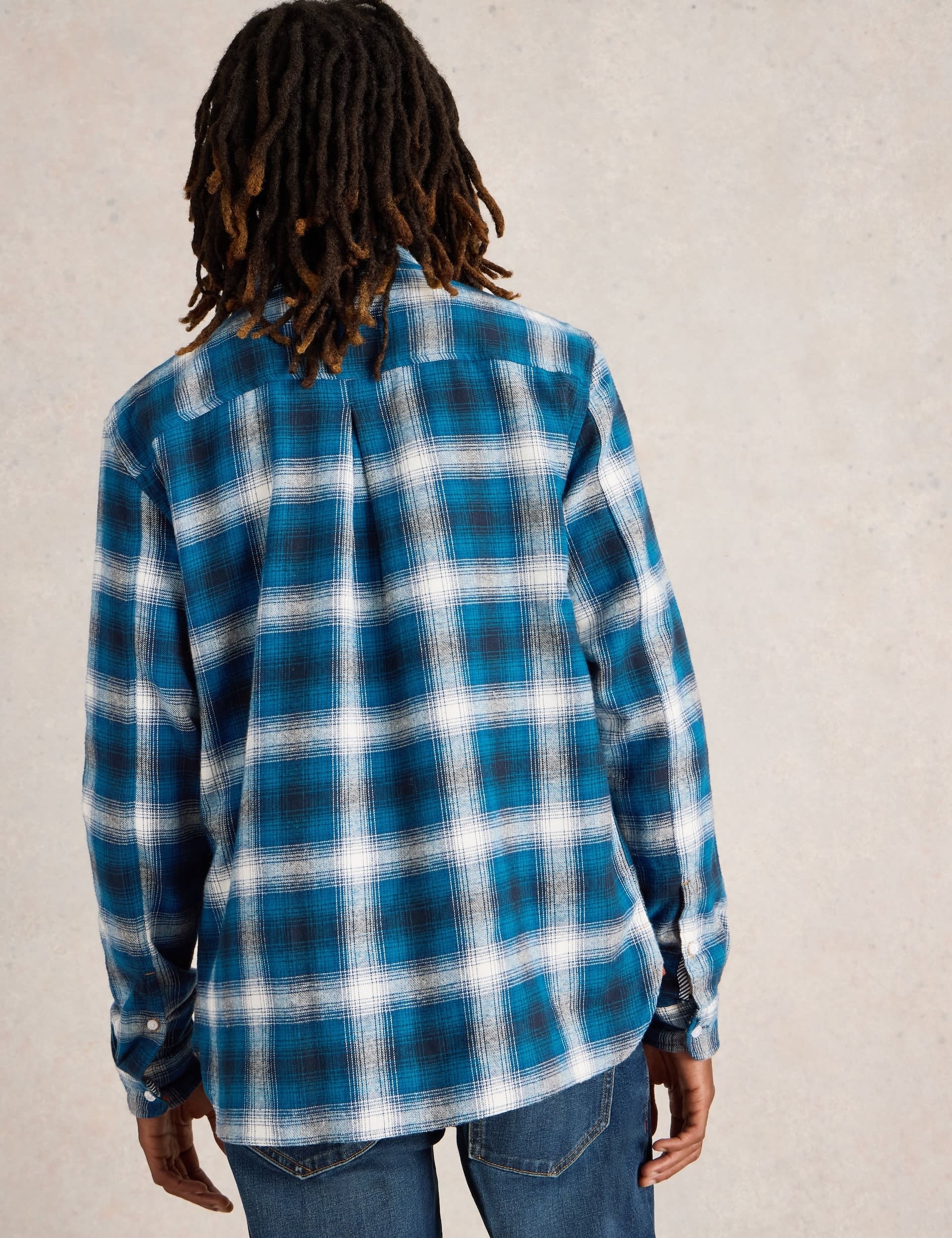 White Stuff Men's Pure Cotton Check Flannel Shirt - Blue Mix, Red Mix,Blue Mix