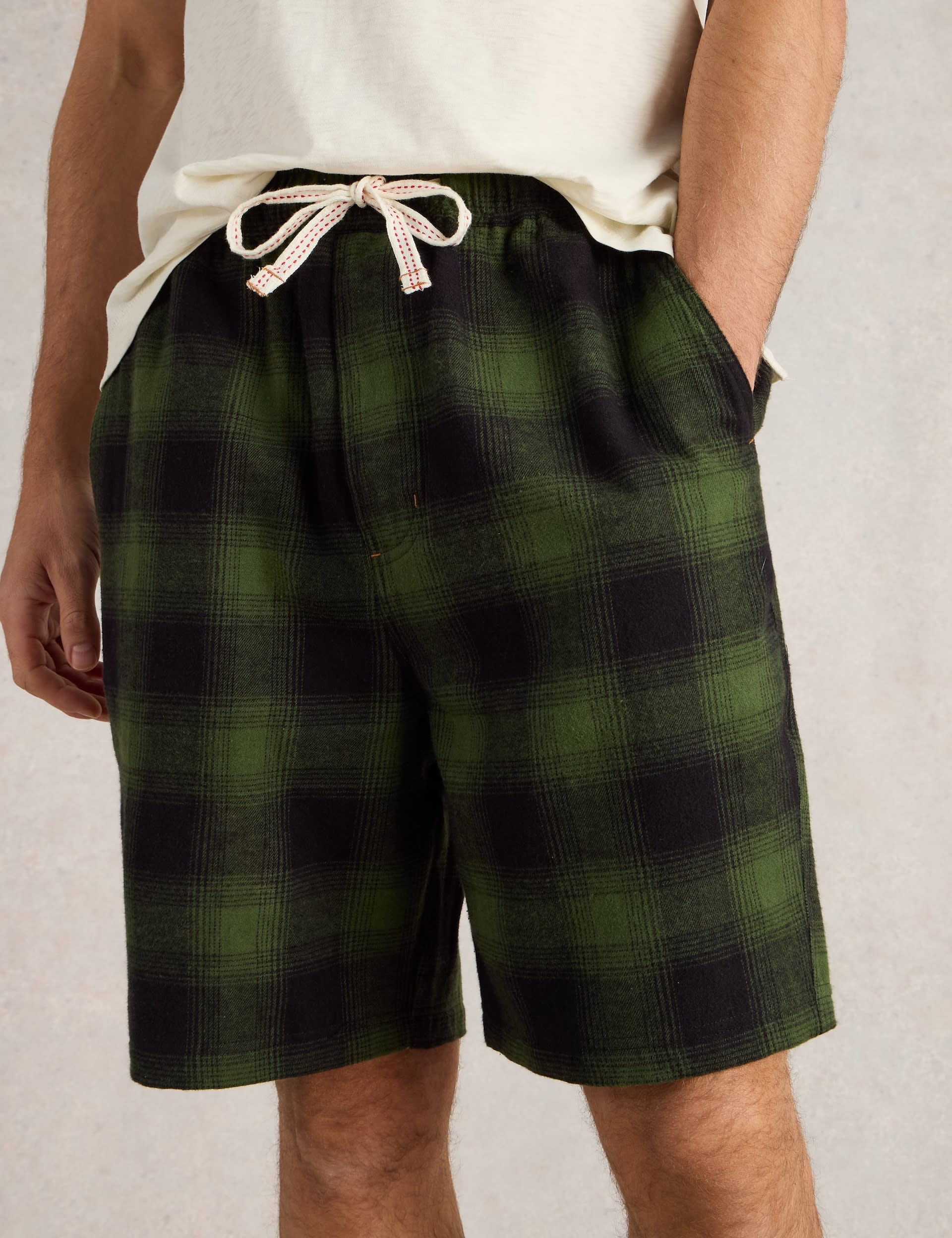 White Stuff Men's Pure Cotton Checked Pyjama Shorts - Green Mix, Green Mix