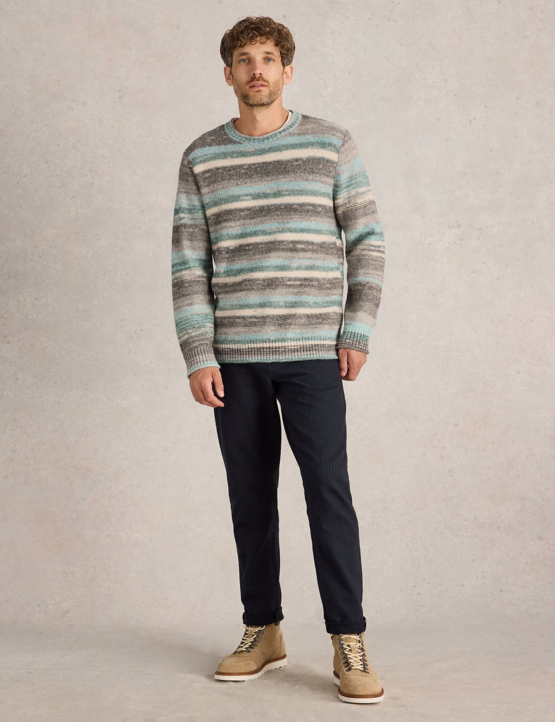 White Stuff Men's Cotton Rich Space Dye Jumper - Blue Mix, Blue Mix