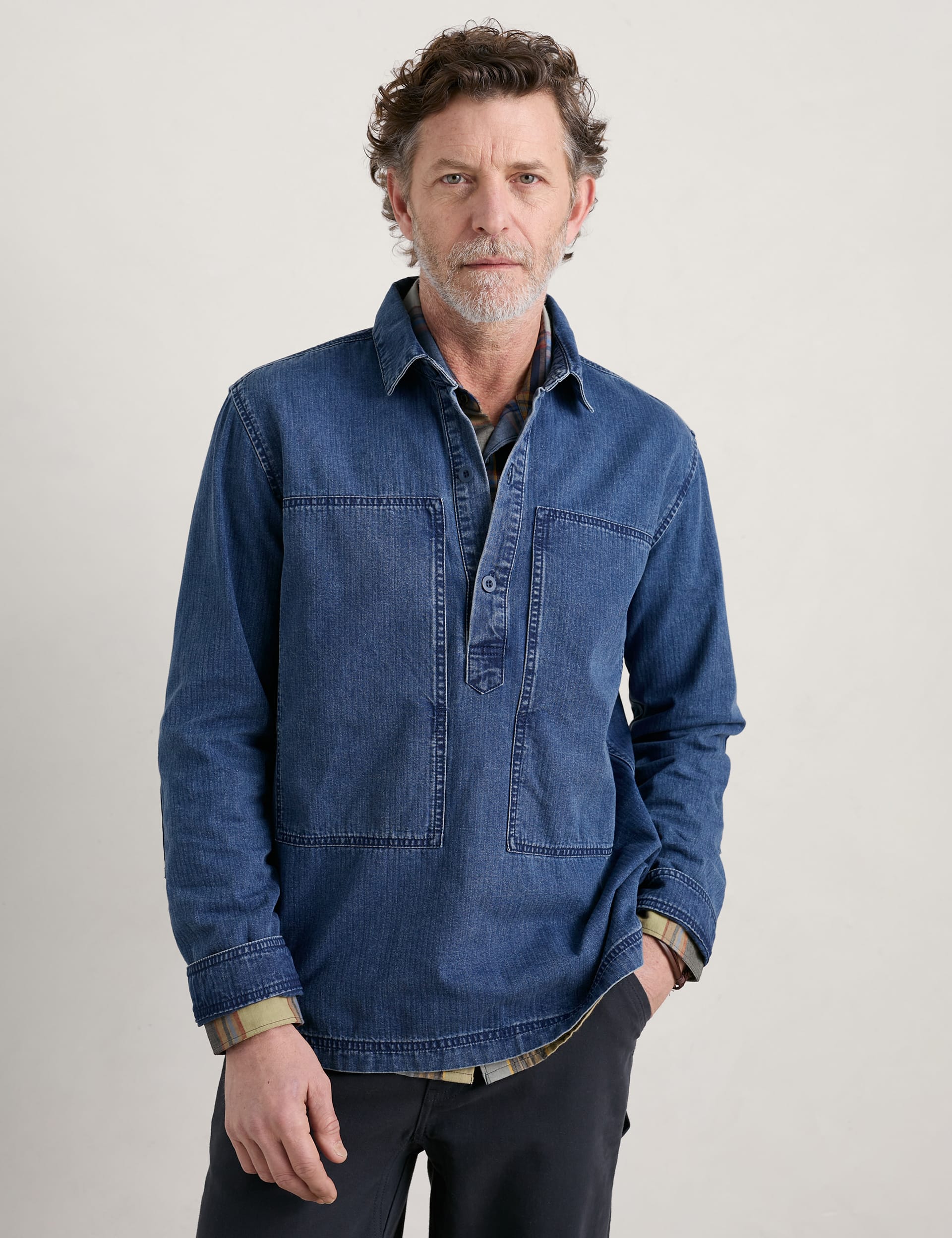 Seasalt Cornwall Men's Denim Overshirt - L - Blue, Blue