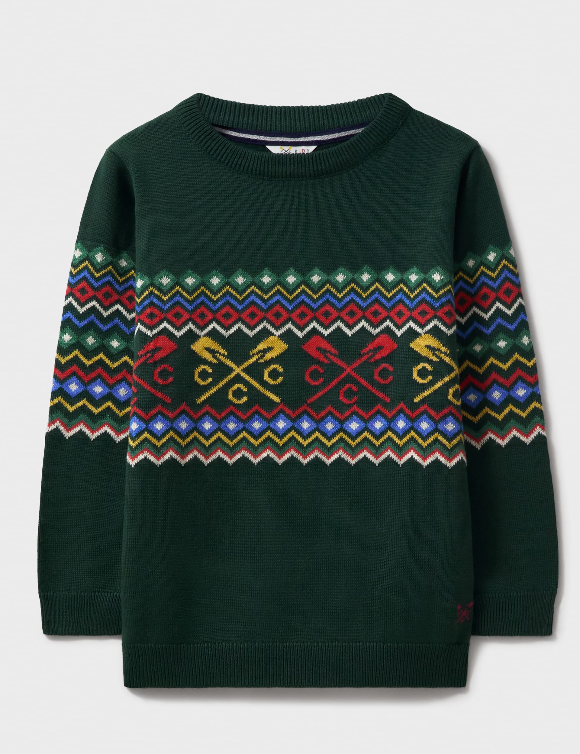 Crew Clothing Boys Cotton Blend Fair Isle Crew Neck Jumper - 9-10Y - Green, Green