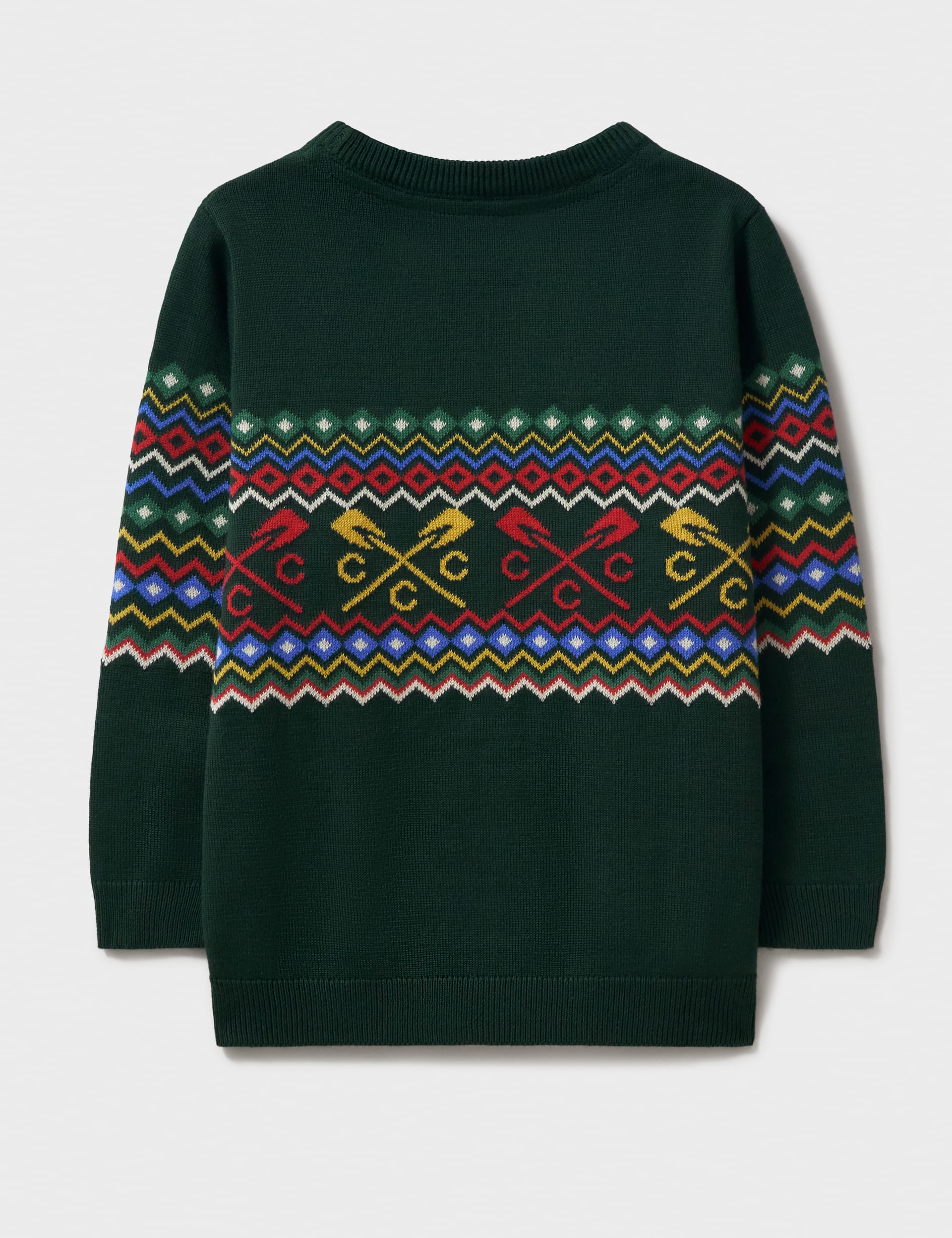 Crew Clothing Boys Cotton Blend Fair Isle Crew Neck Jumper - 8-9 Y - Green, Green