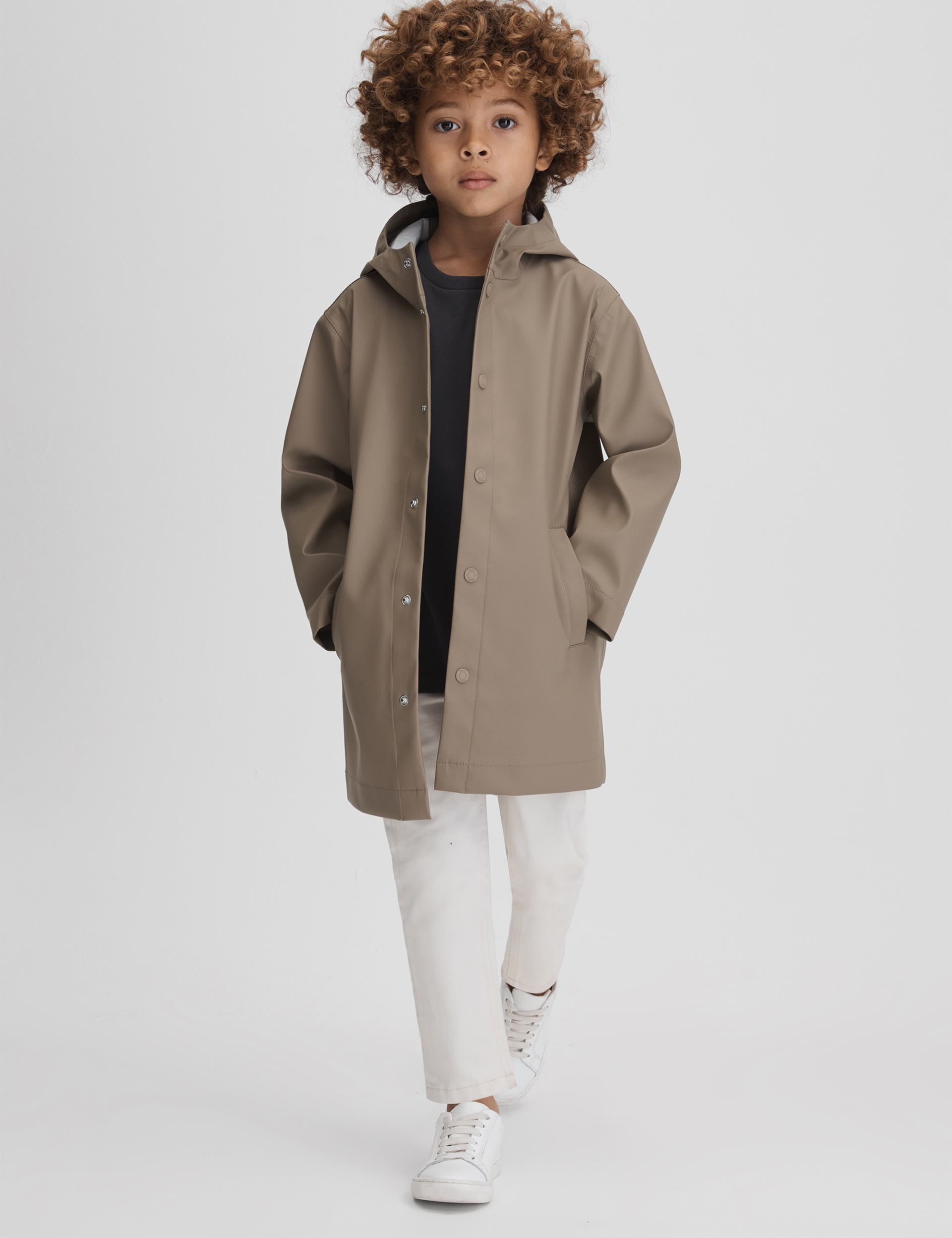 Reiss Boys Hooded Coat (3-14 Yrs) - 7-8 Y - Stone, Dark Blue,Stone