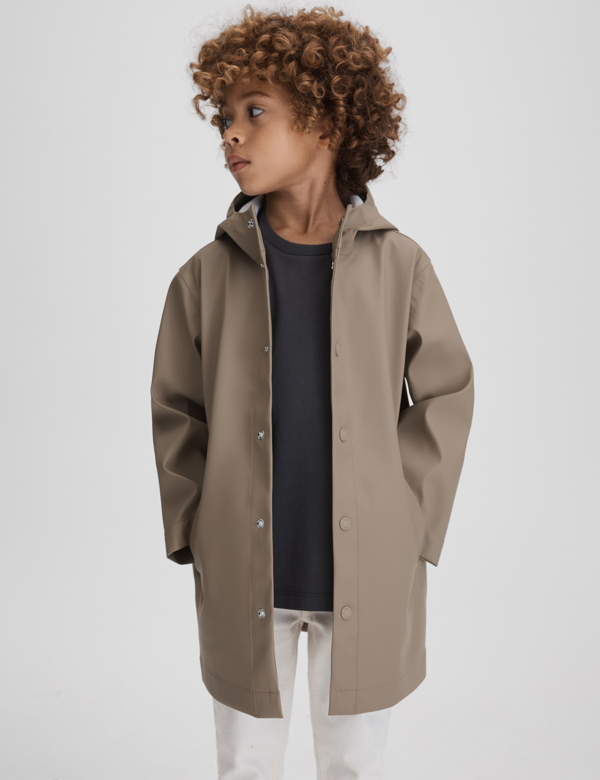 Reiss Boys Hooded Coat (3-14 Yrs) - 10-11 - Stone, Stone,Dark Blue