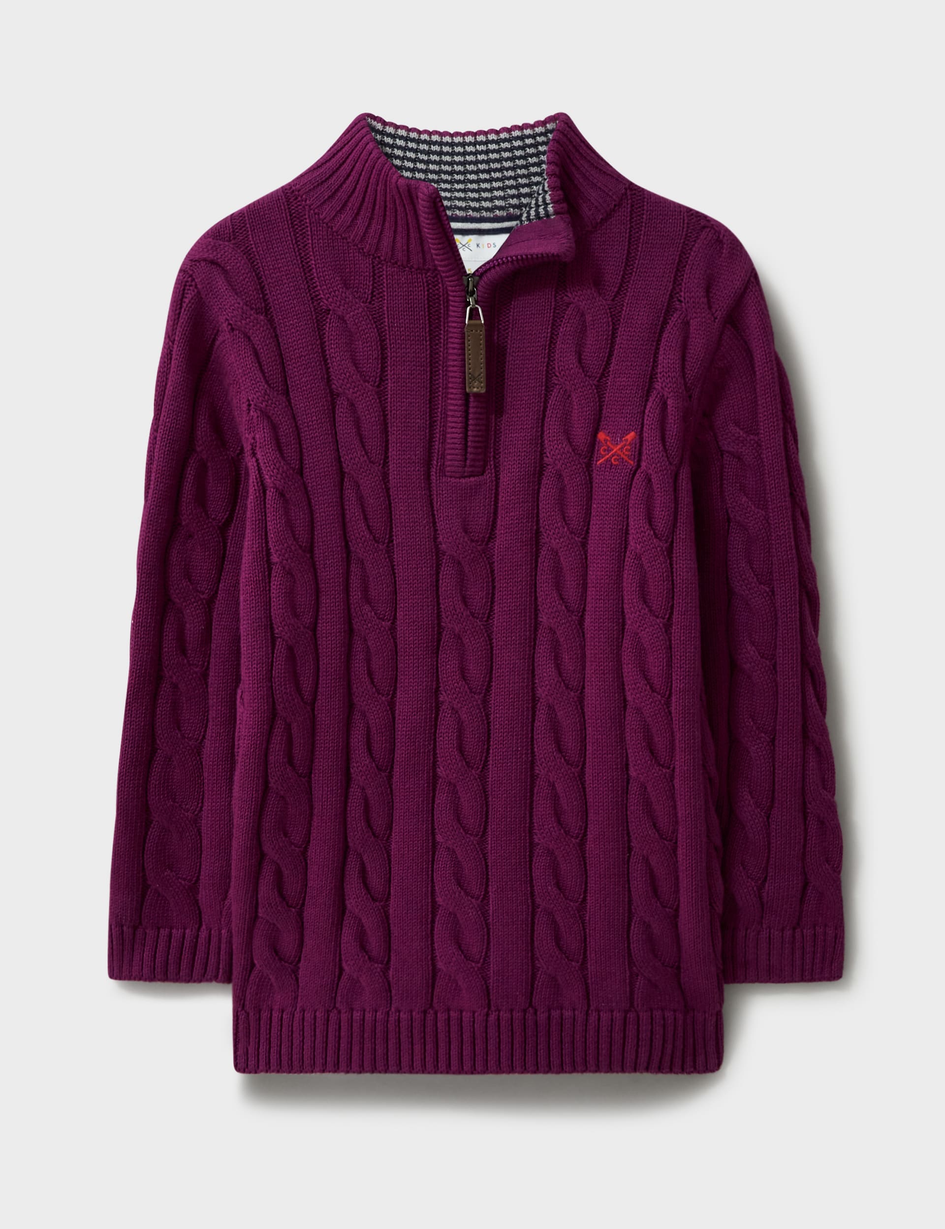 Crew Clothing Boys Pure Cotton Cable Knit Half Zip Jumper (3-12 Yrs) - 9-10Y - Burgundy, Dark Blue,Burgundy,Dark Green