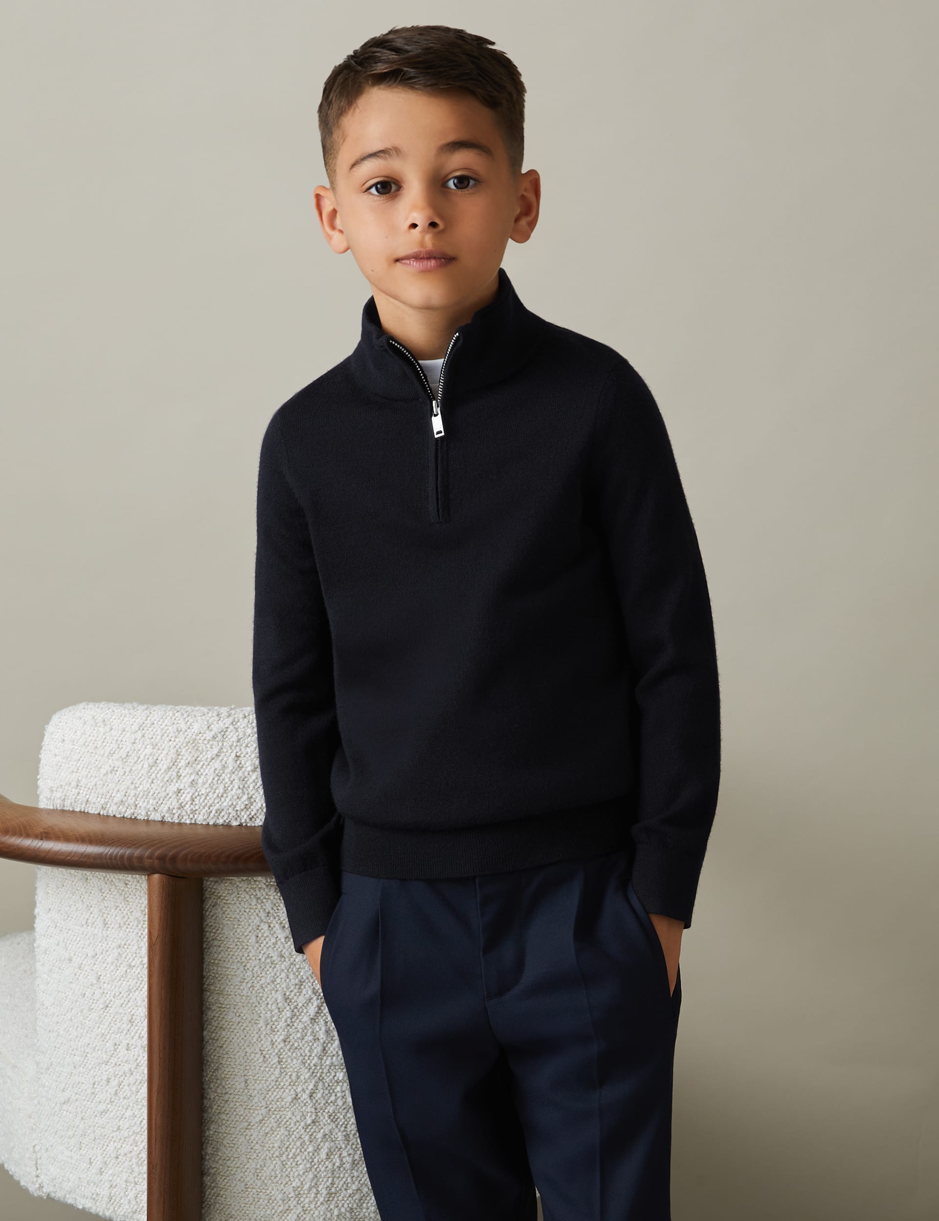 Reiss Boys Wool Half Zip Jumper (3-14 Yrs) - 7-8 Y - Navy, Navy,Dark Blue