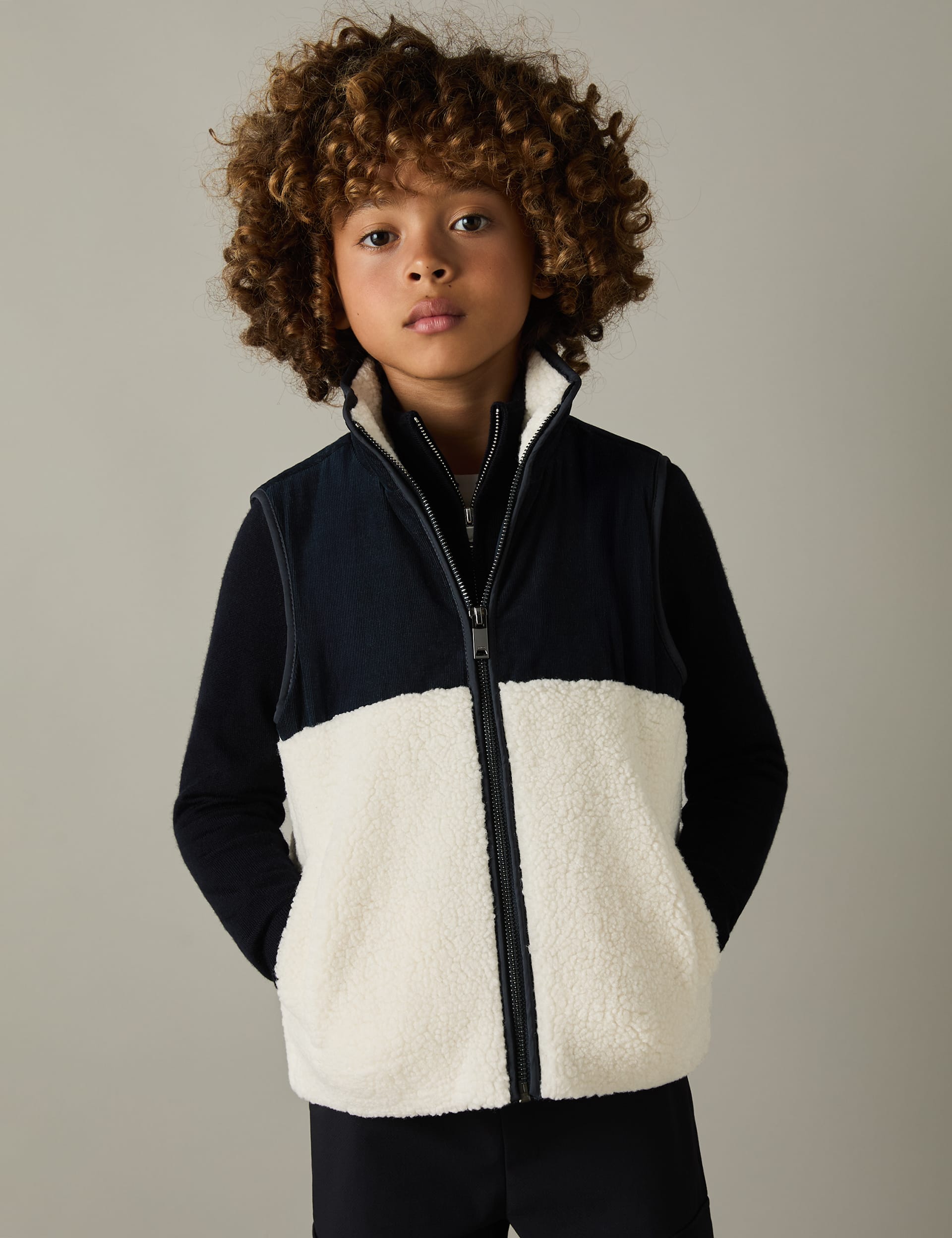 Reiss Boys Cord & Borg Gilet (3-14 Yrs) - 13-14 - Dark Blue, Dark Blue