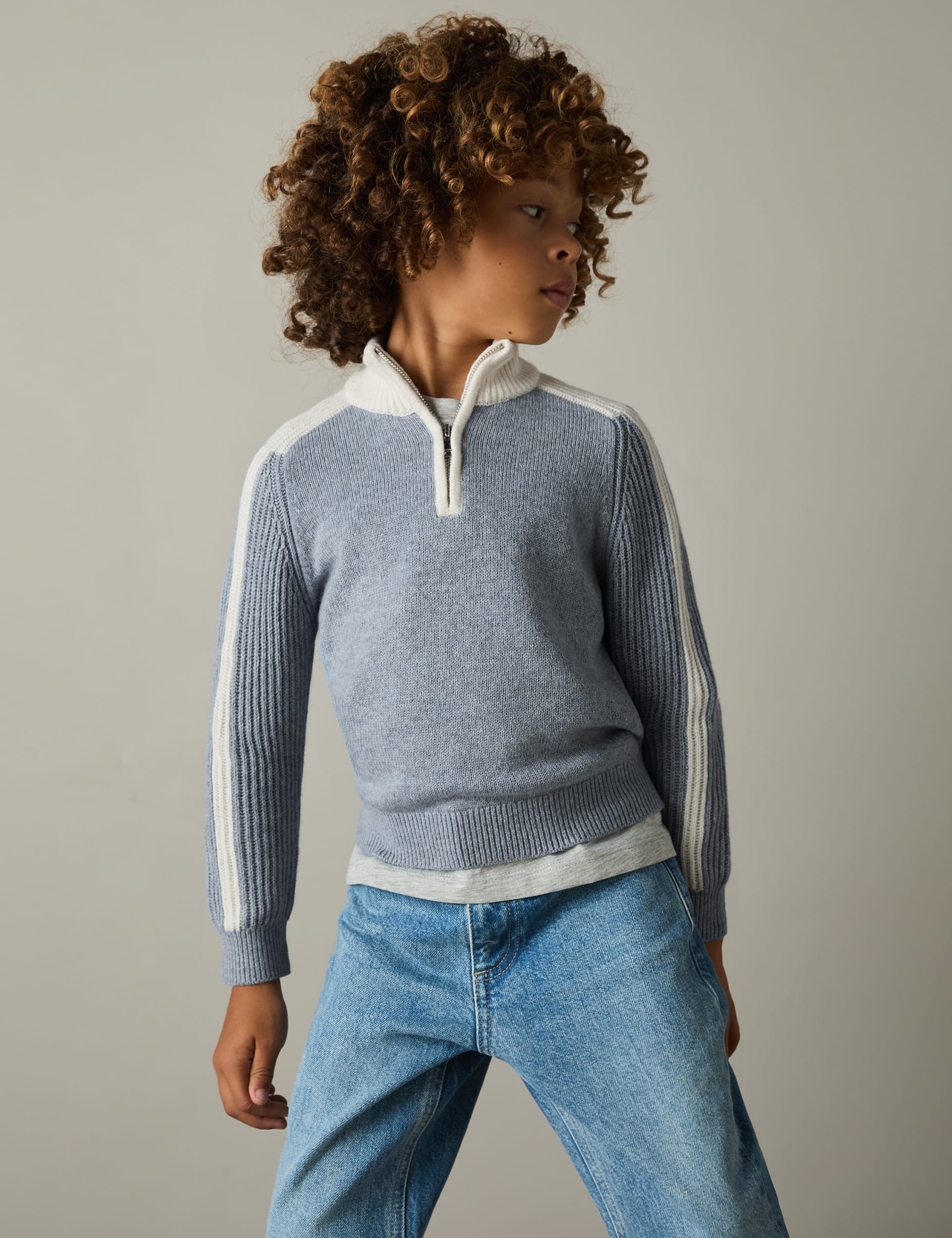 Reiss Boys Cotton Blend Half Zip Jumper (3-14 Yrs) - 7-8 Y - Blue Mix, Blue Mix