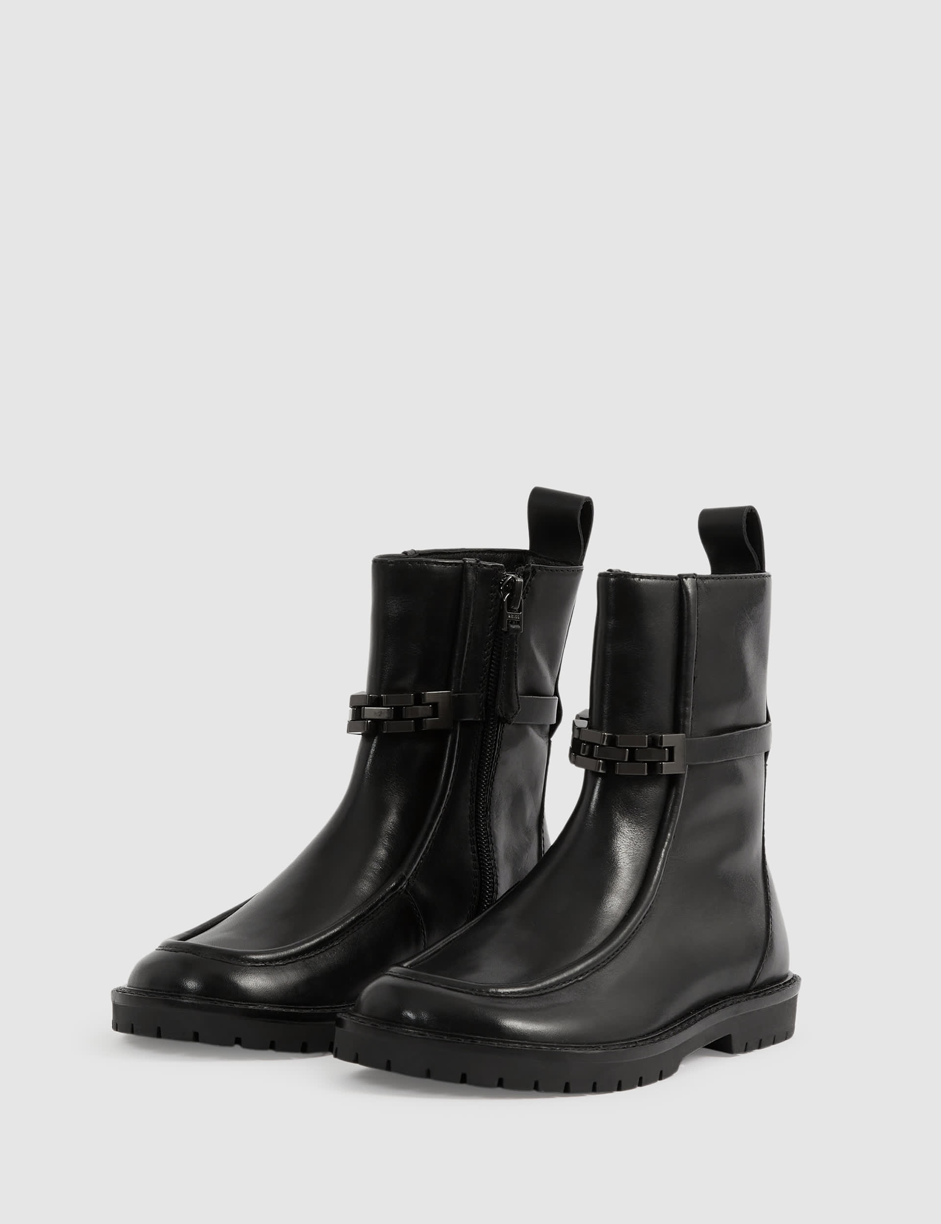 Reiss Kids Leather Ankle Boots (11 Small - 3 Large) - Black, Black