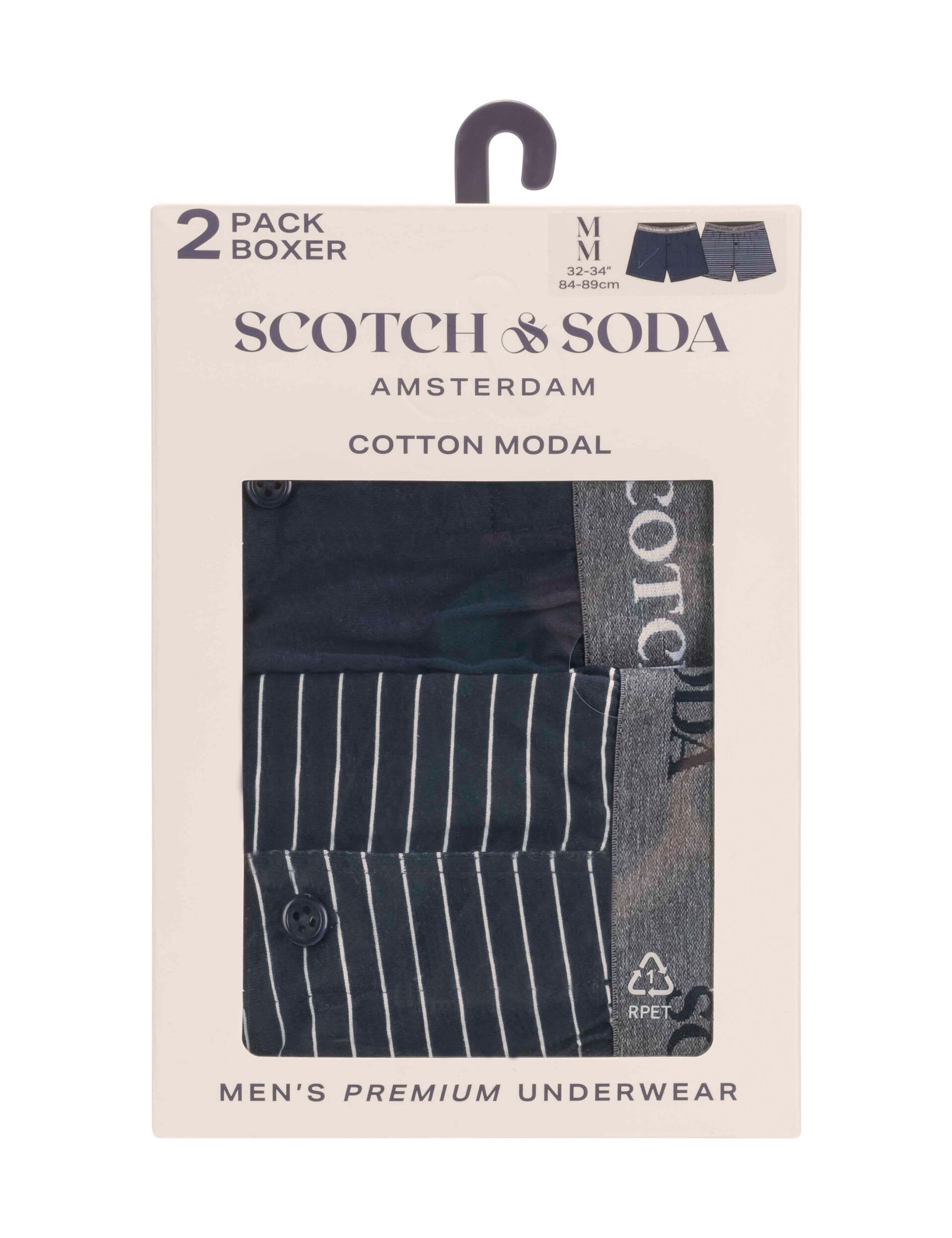 Scotch & Soda Men's 2 Pack Cotton Modal Striped & Plain Boxers - Multi, Multi