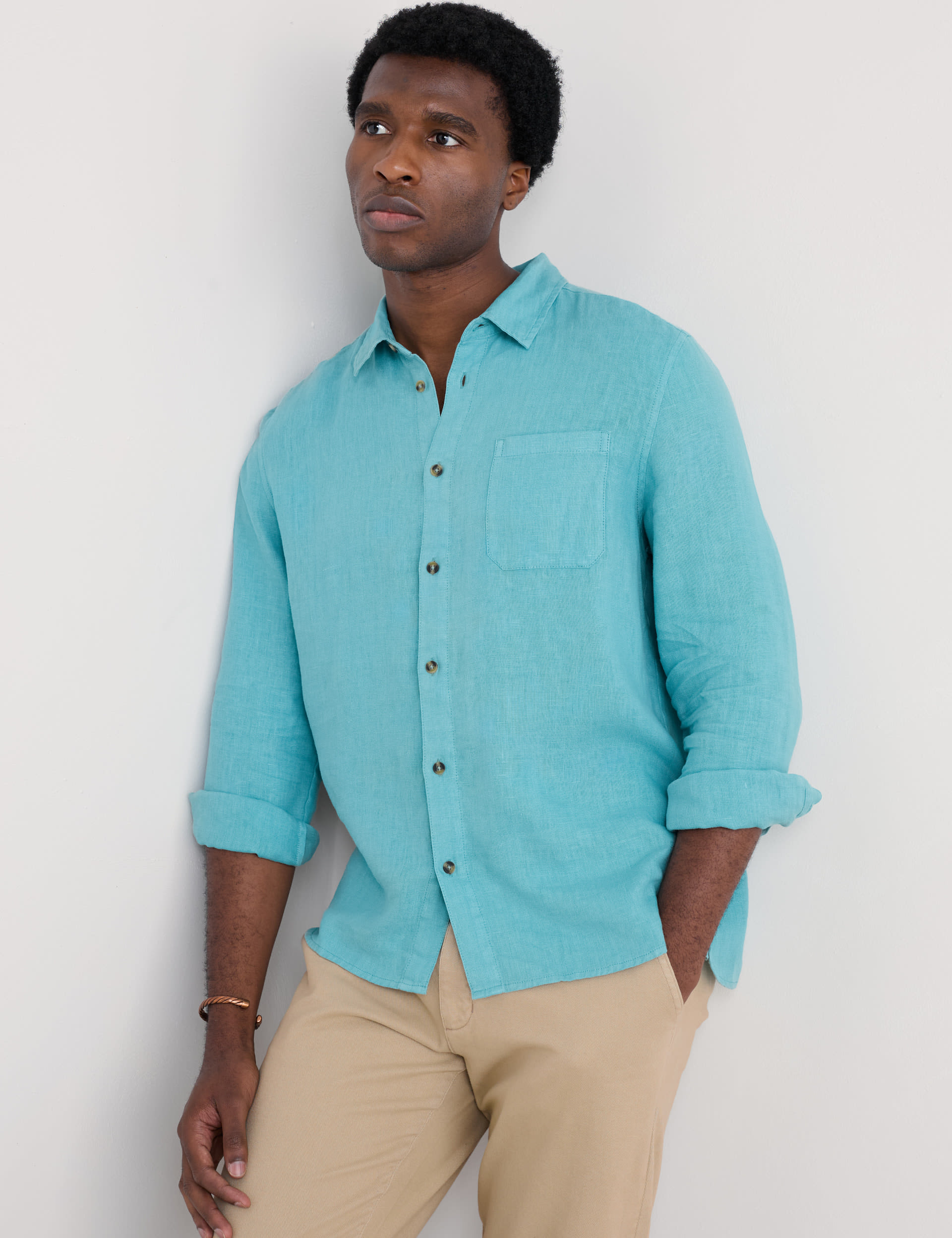 Seasalt Cornwall Men's Pure Linen Shirt - Teal, Teal,Pink,Navy