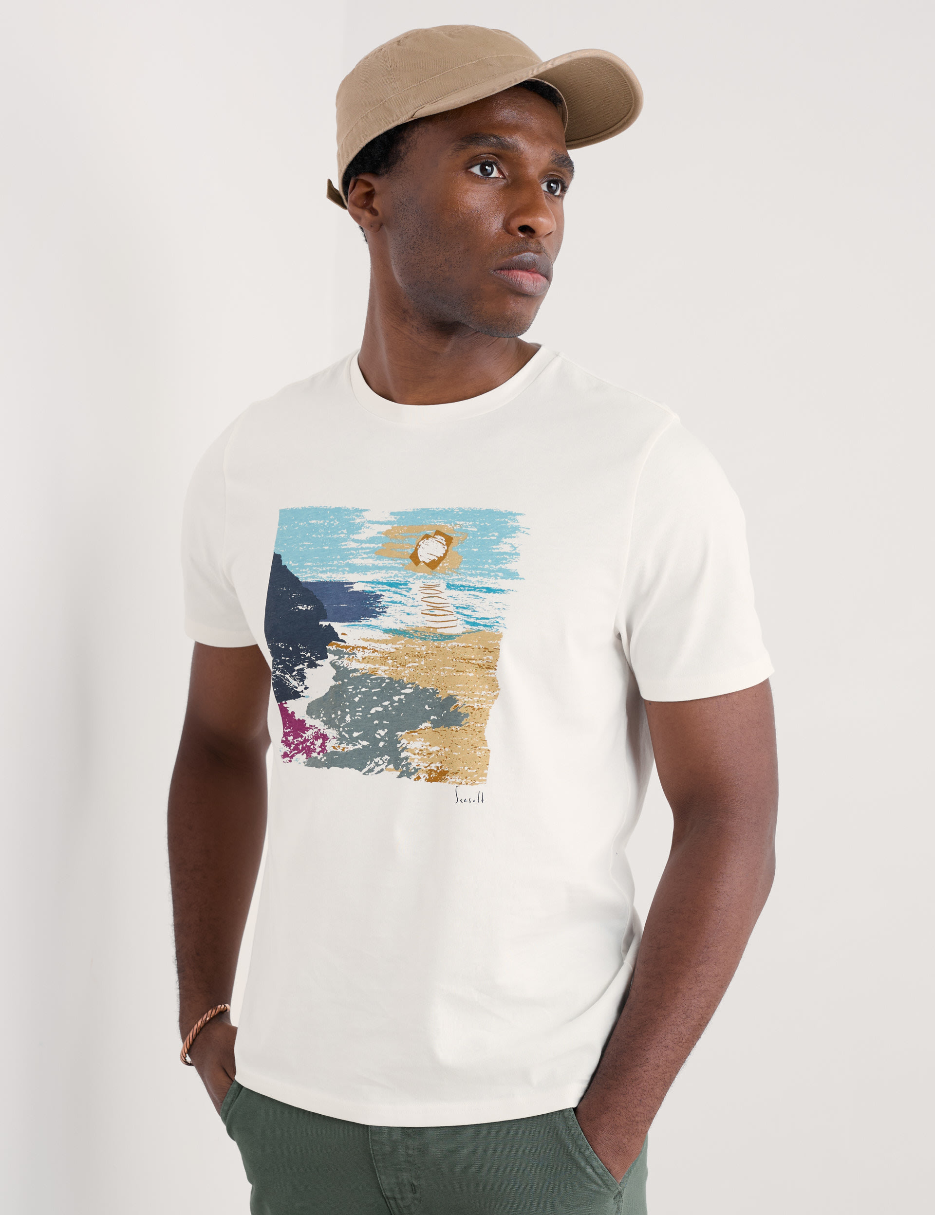 Seasalt Cornwall Men's Pure Cotton Sea Graphic Crew Neck T-Shirt - M - White Mix, White Mix