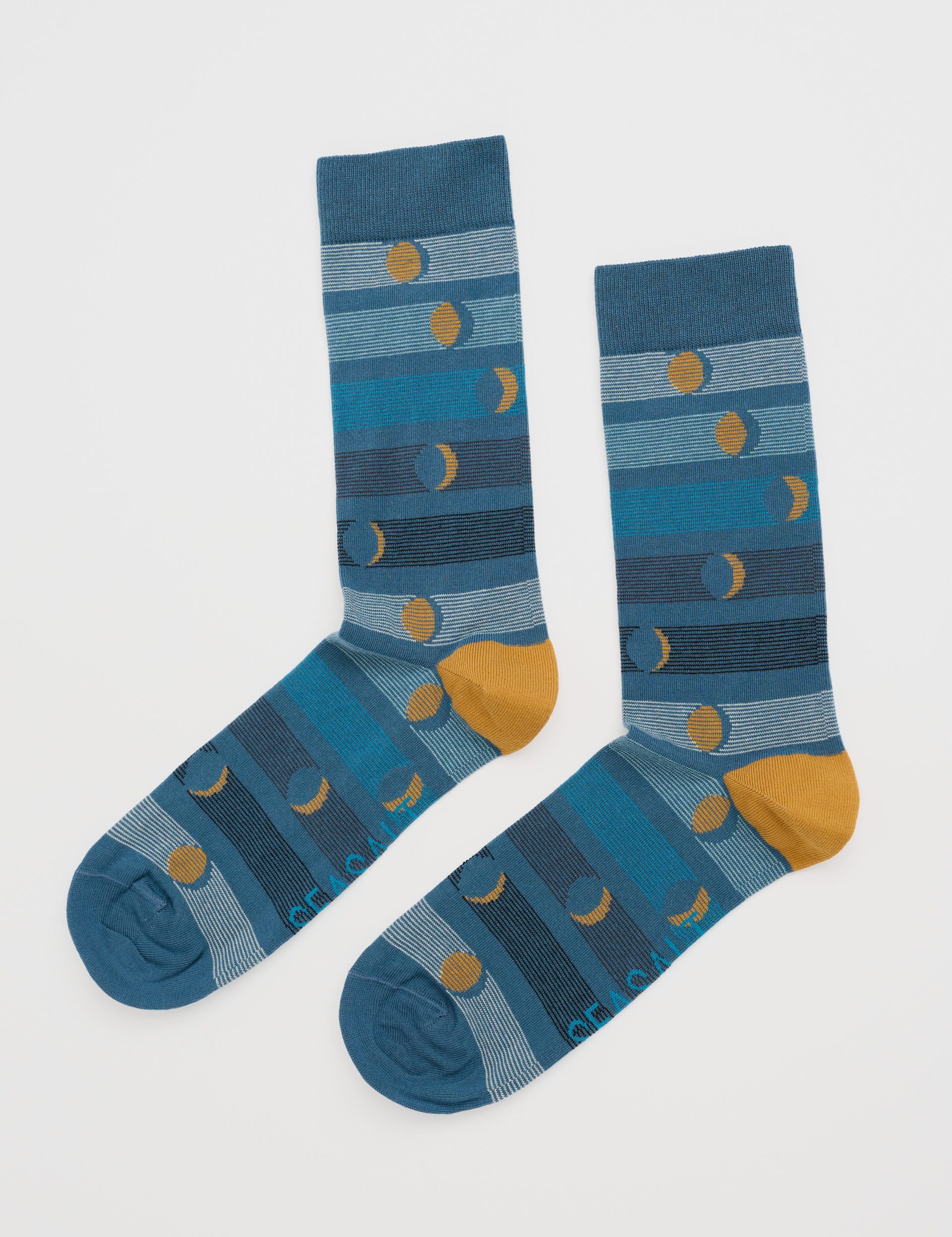 Seasalt Cornwall Men's Moon Striped Cotton Rich Socks - Blue Mix, Blue Mix