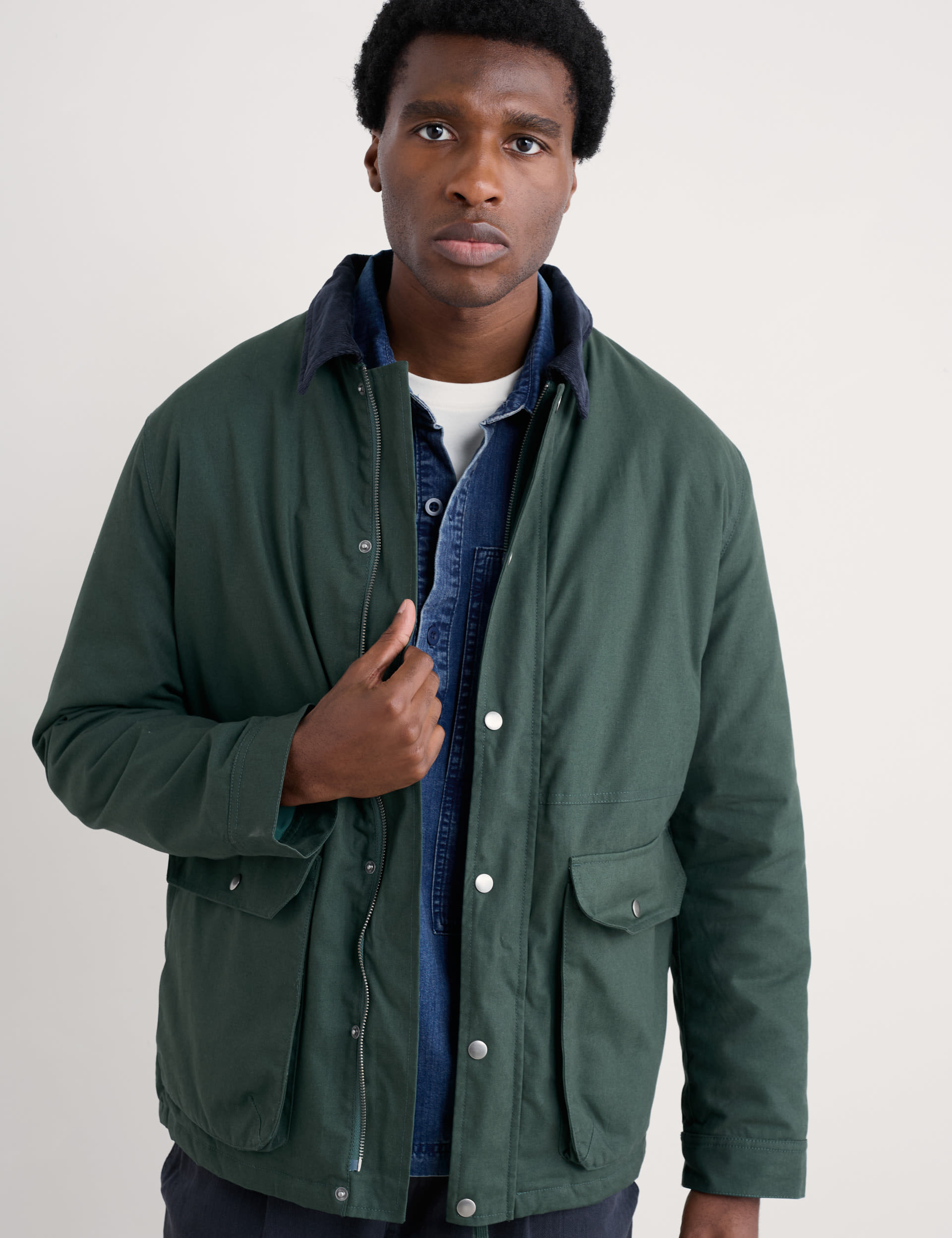 Seasalt Cornwall Men's Pure Cotton Waterproof Harrington Coat - L - Green, Navy,Green