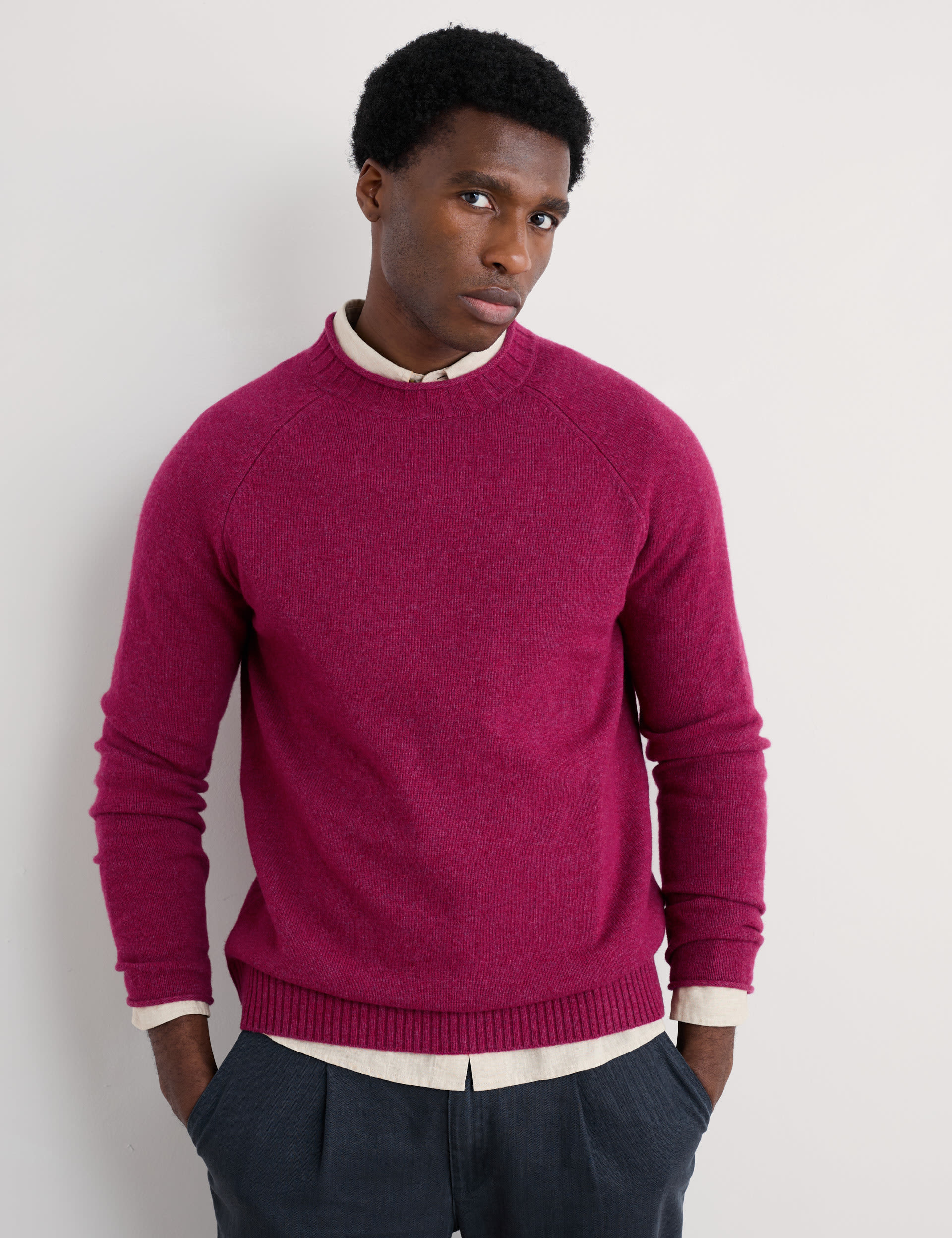 Seasalt Cornwall Men's Lambswool Rich Crew Neck Raglan Jumper - XL - Pink, Pink