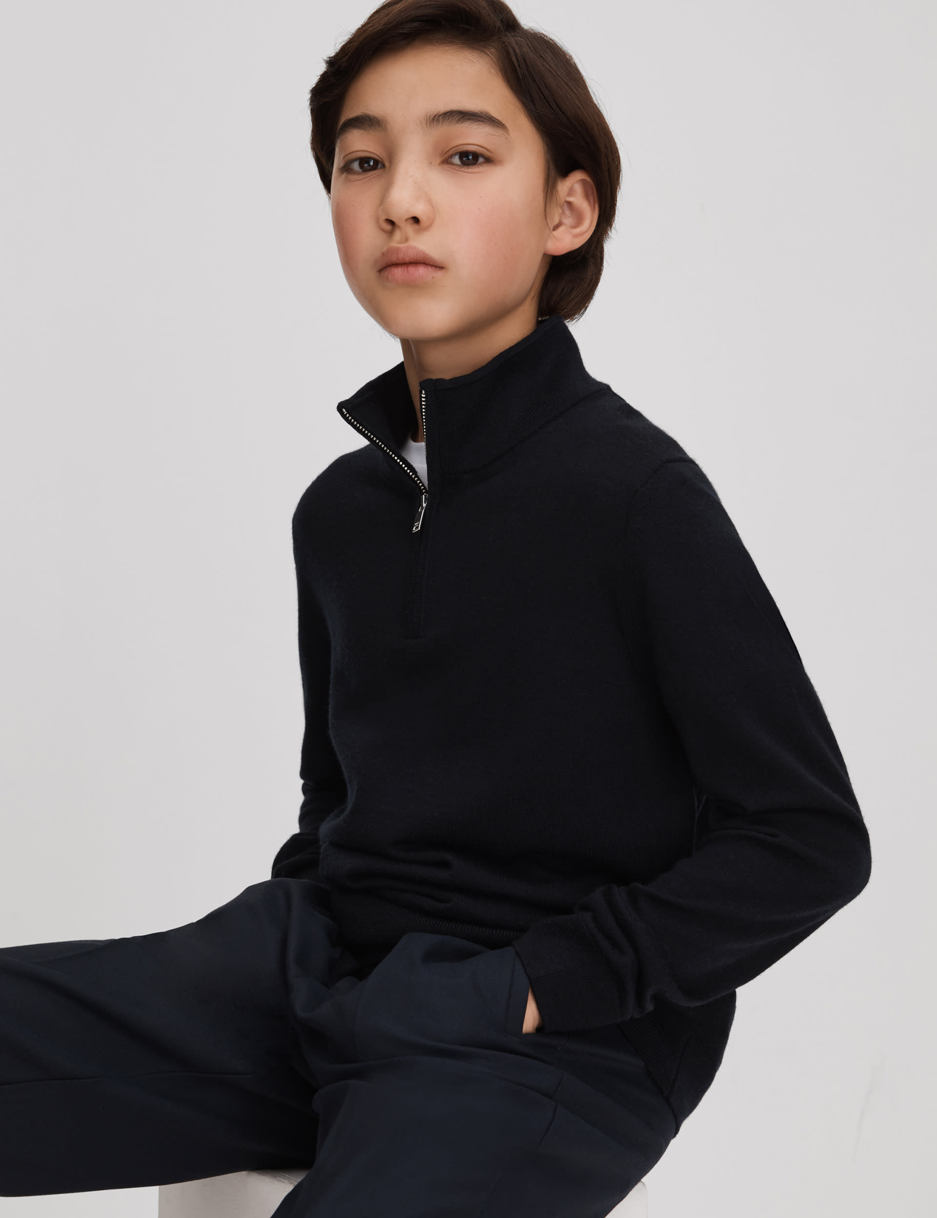 Reiss Boys Pure Wool Knitted Half Zip Jumper (3-14 Yrs) - 6-7 Y - Black, Black