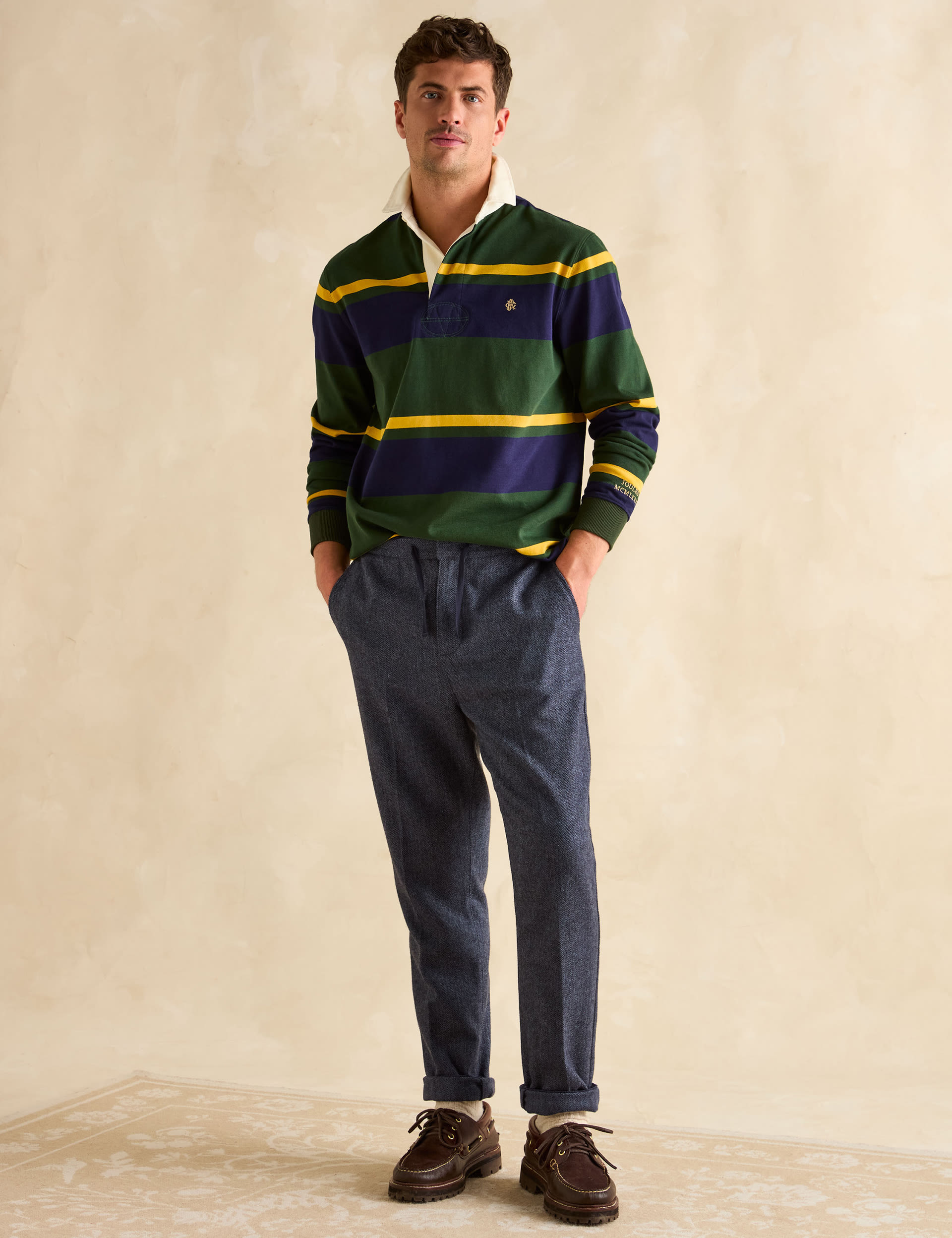 Joules Men's Pure Cotton Striped Long Sleeve Rugby Shirt - XL - Dark Green Mix, Dark Green Mix