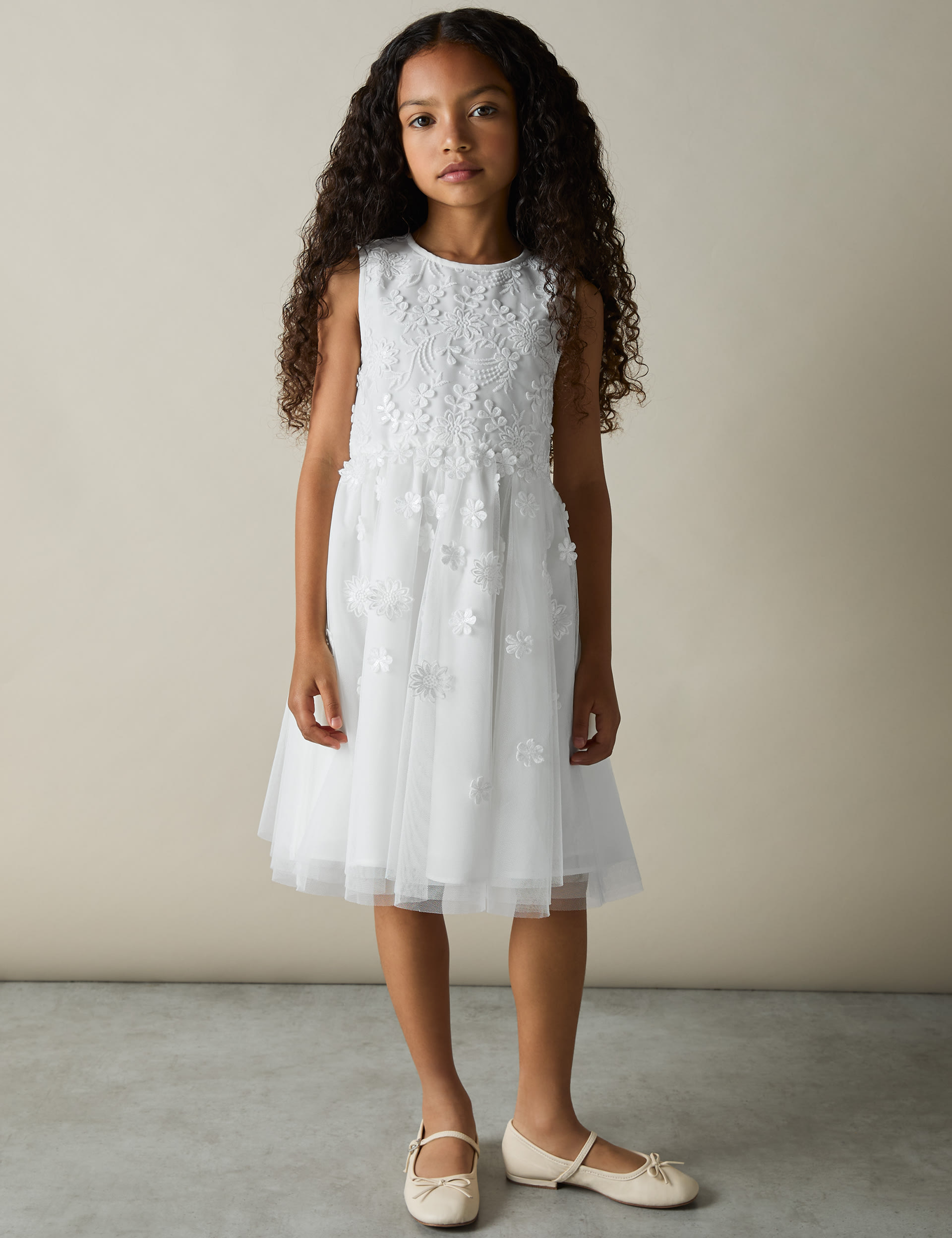 Reiss Girls Tulle Floral Bridesmaid Dress (4-14 Yrs) - 8-9 Y - White, White