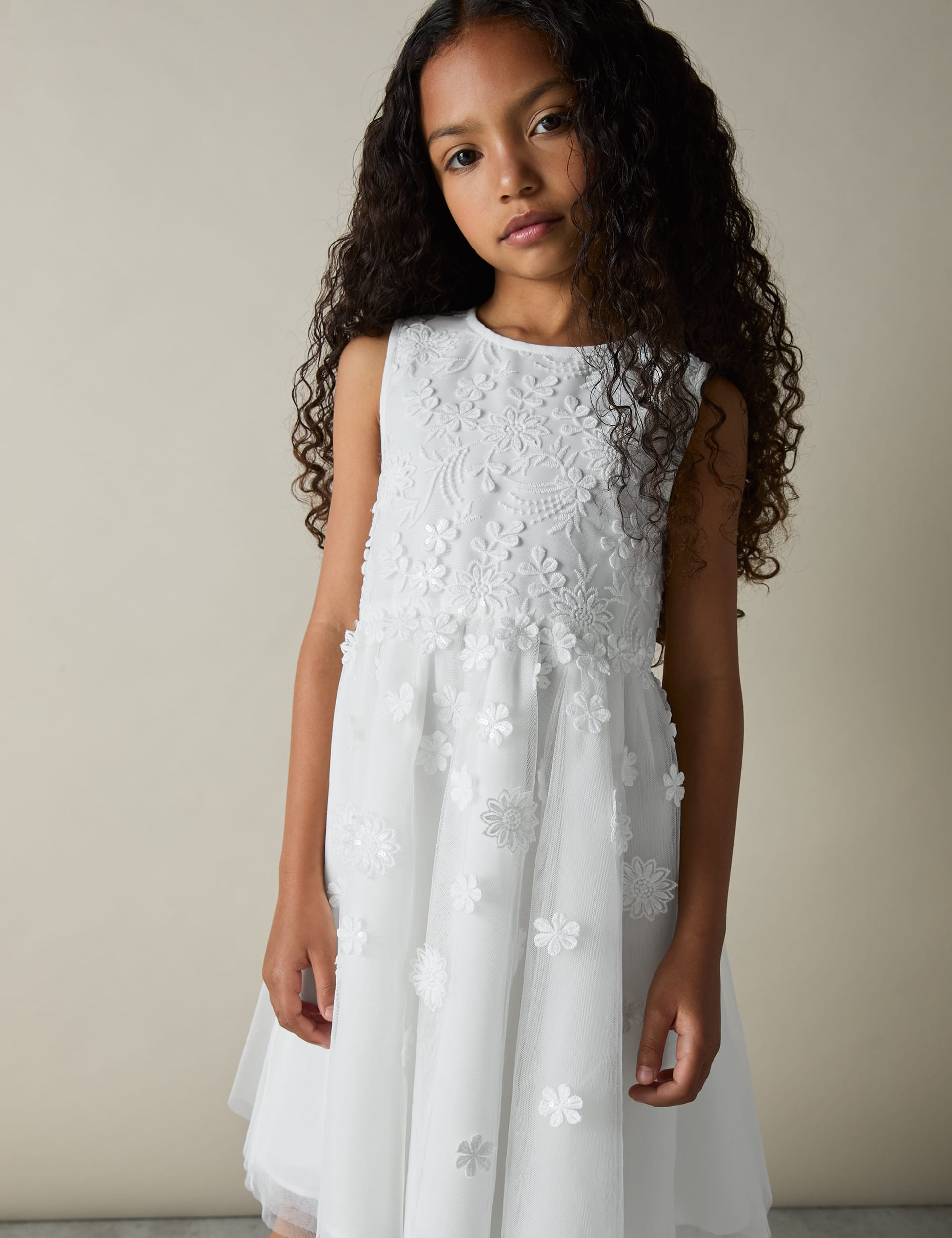 Reiss Girls Tulle Floral Bridesmaid Dress (4-14 Yrs) - 9-10Y - White, White