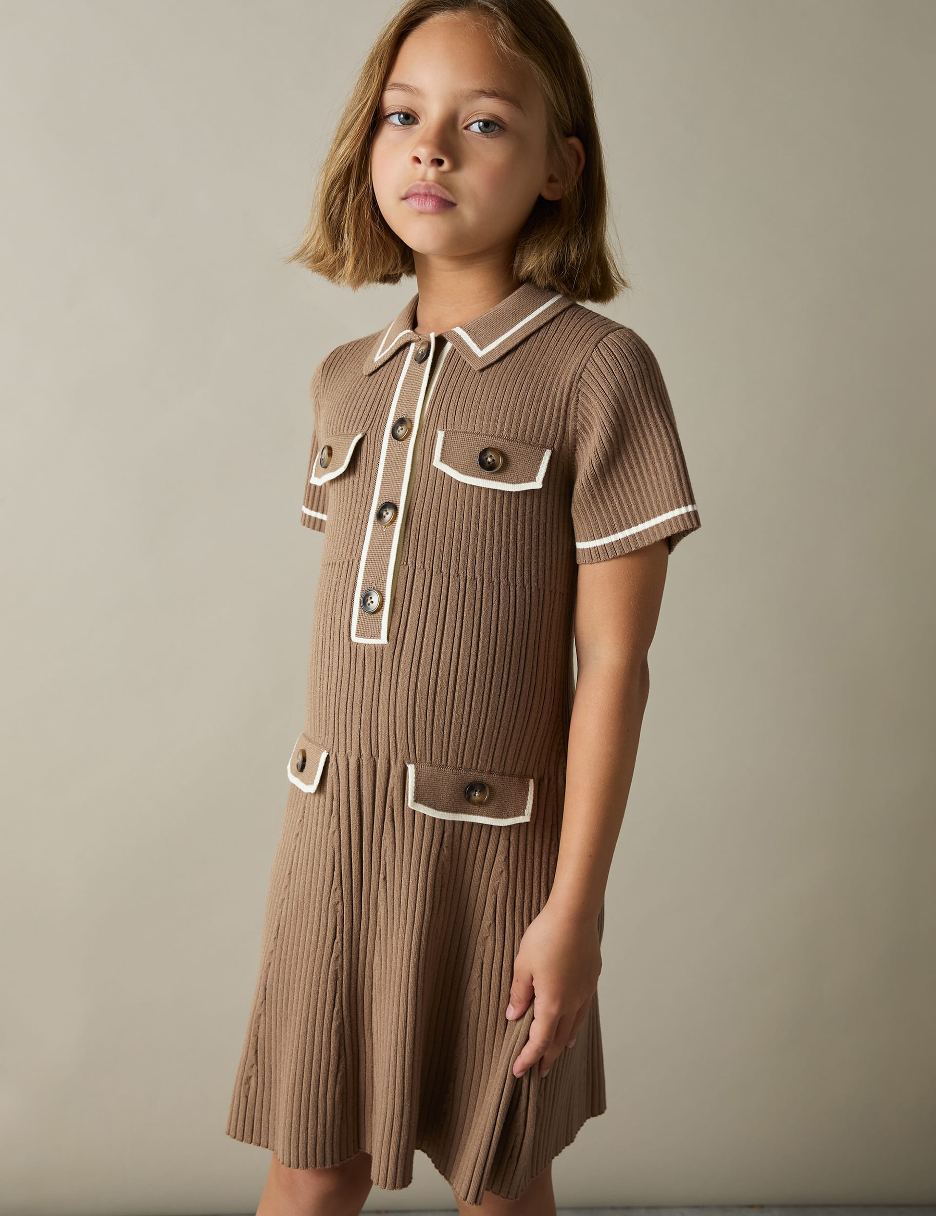 Reiss Girls Knitted Ribbed Dress (4-14 Yrs) - 8-9 Y - Brown Mix, Brown Mix