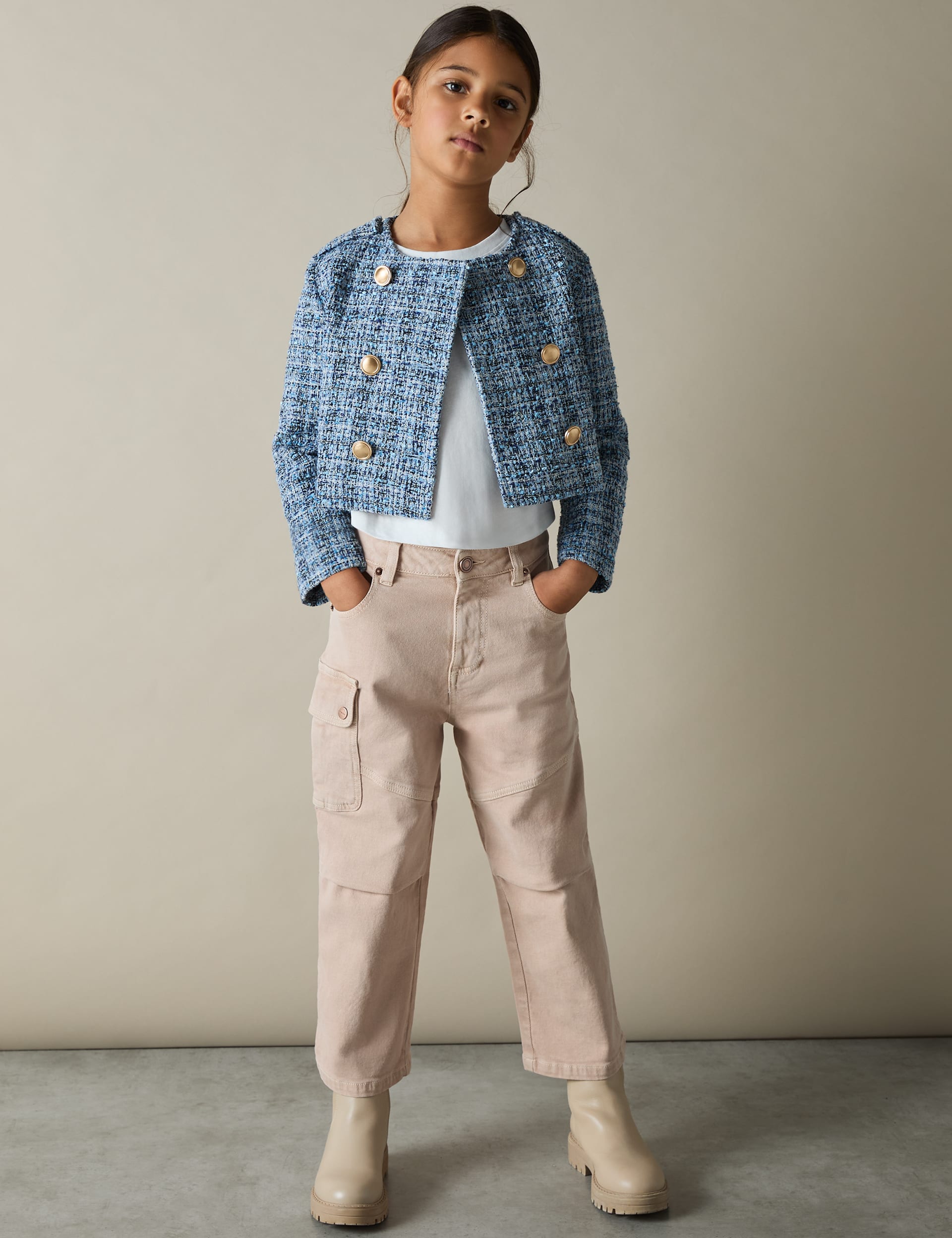 Reiss Girls Regular Denim Cargo Jeans (4-14 Yrs) - 9-10Y - Tan, Tan