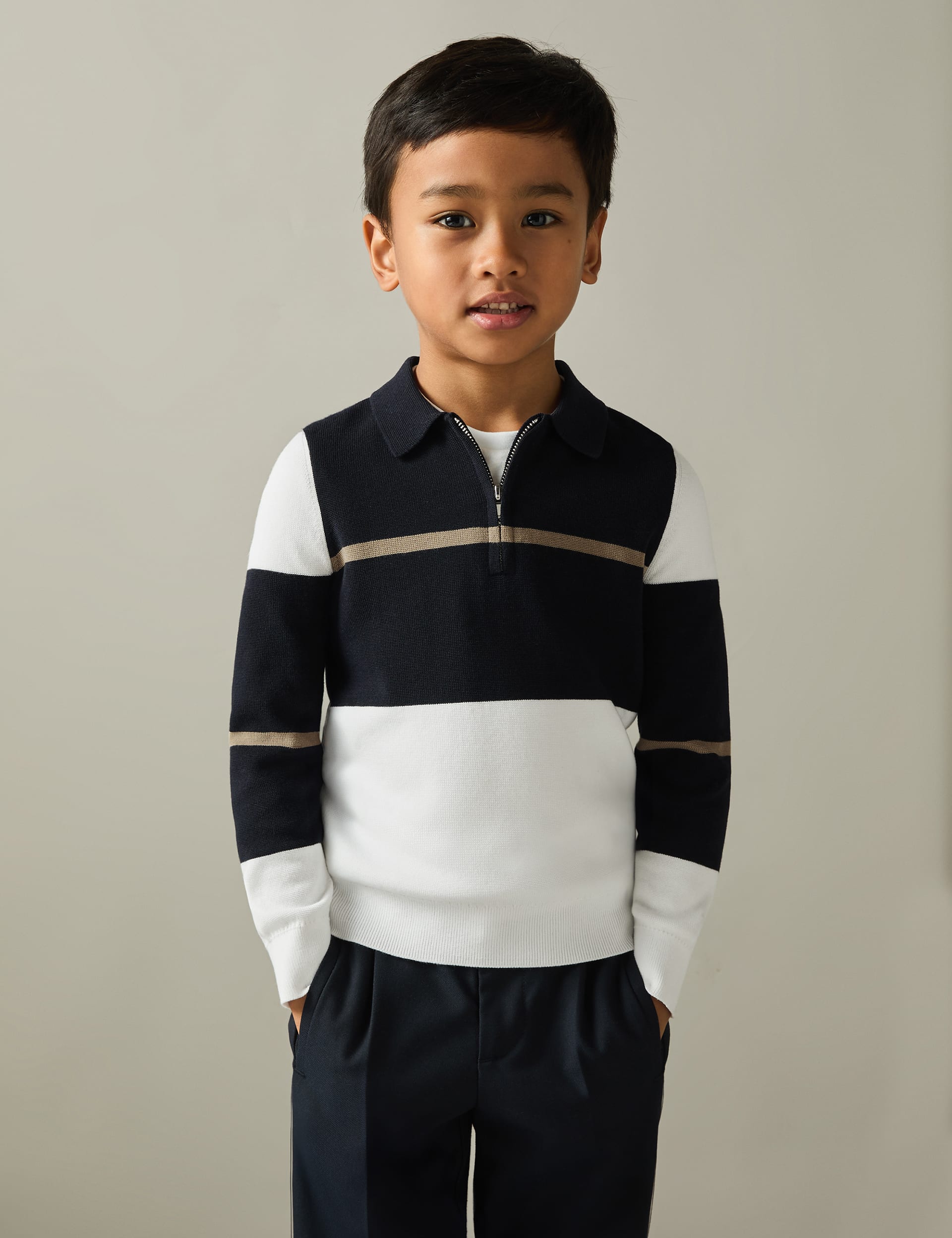 Reiss Boys Cotton Blend Colour Block Polo Shirt (3-14 Yrs) - 8-9 Y - Black Mix, Black Mix,Blue Mix