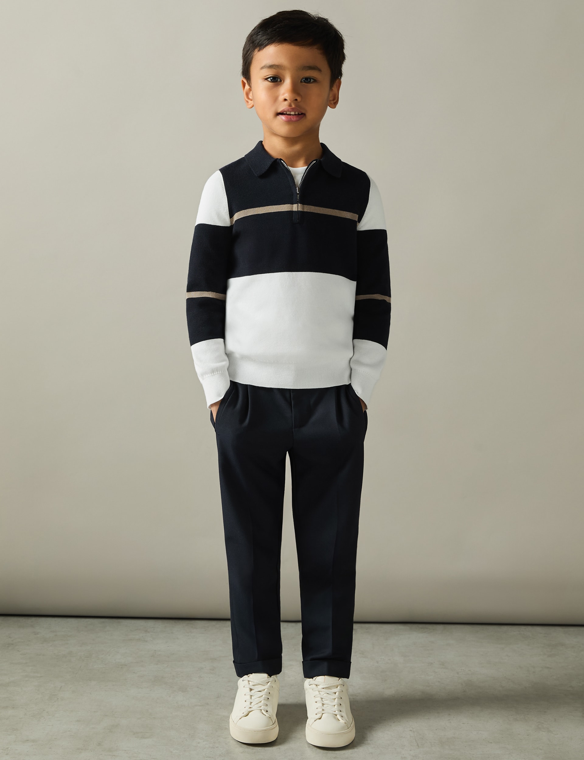 Reiss Boys Cotton Blend Colour Block Polo Shirt (3-14 Yrs) - 9-10Y - Black Mix, Black Mix